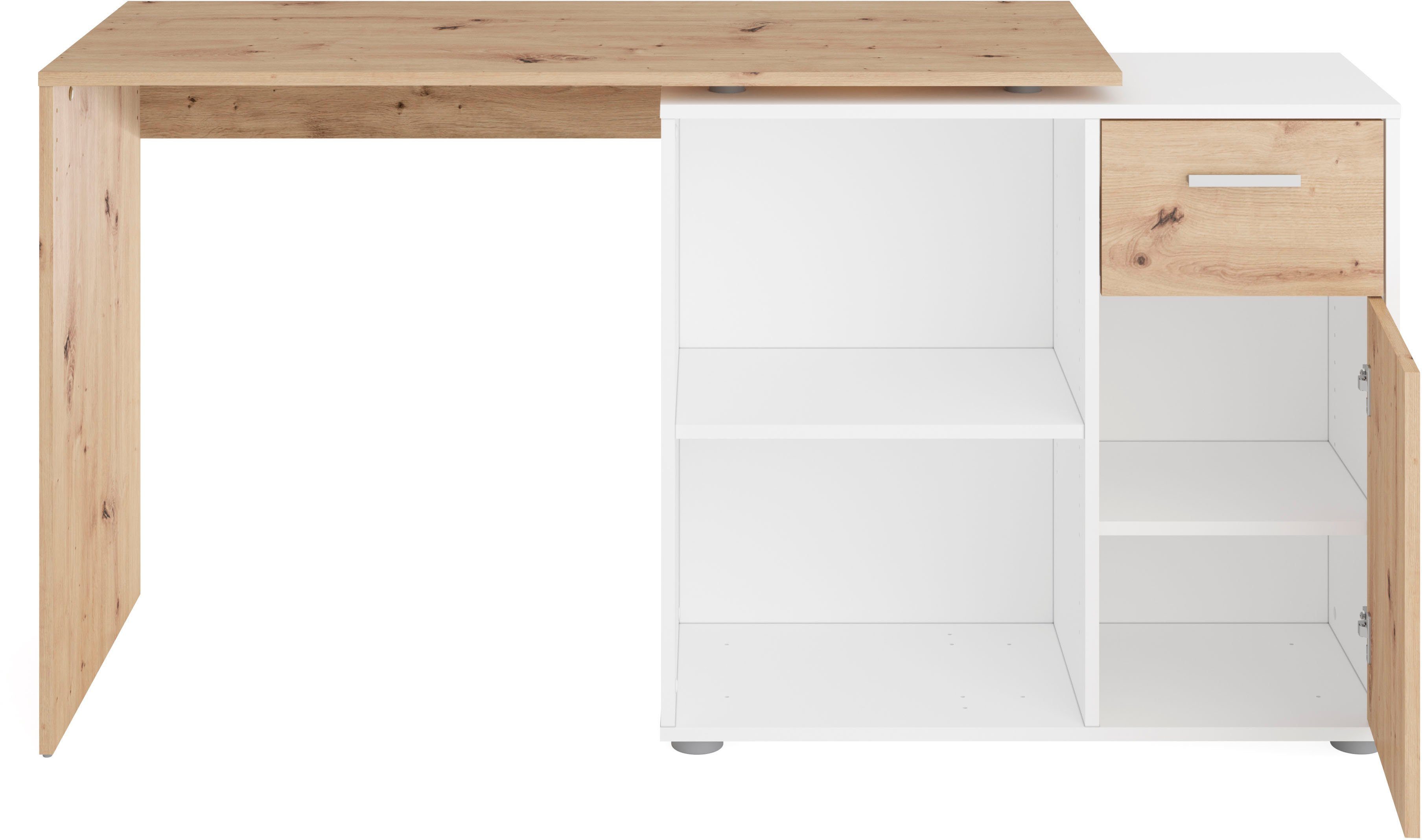FMD Hoekbureau AUGSBURG Bureau/sideboard met opbergruimte, aan beide zijden te monteren, 117/148 cm