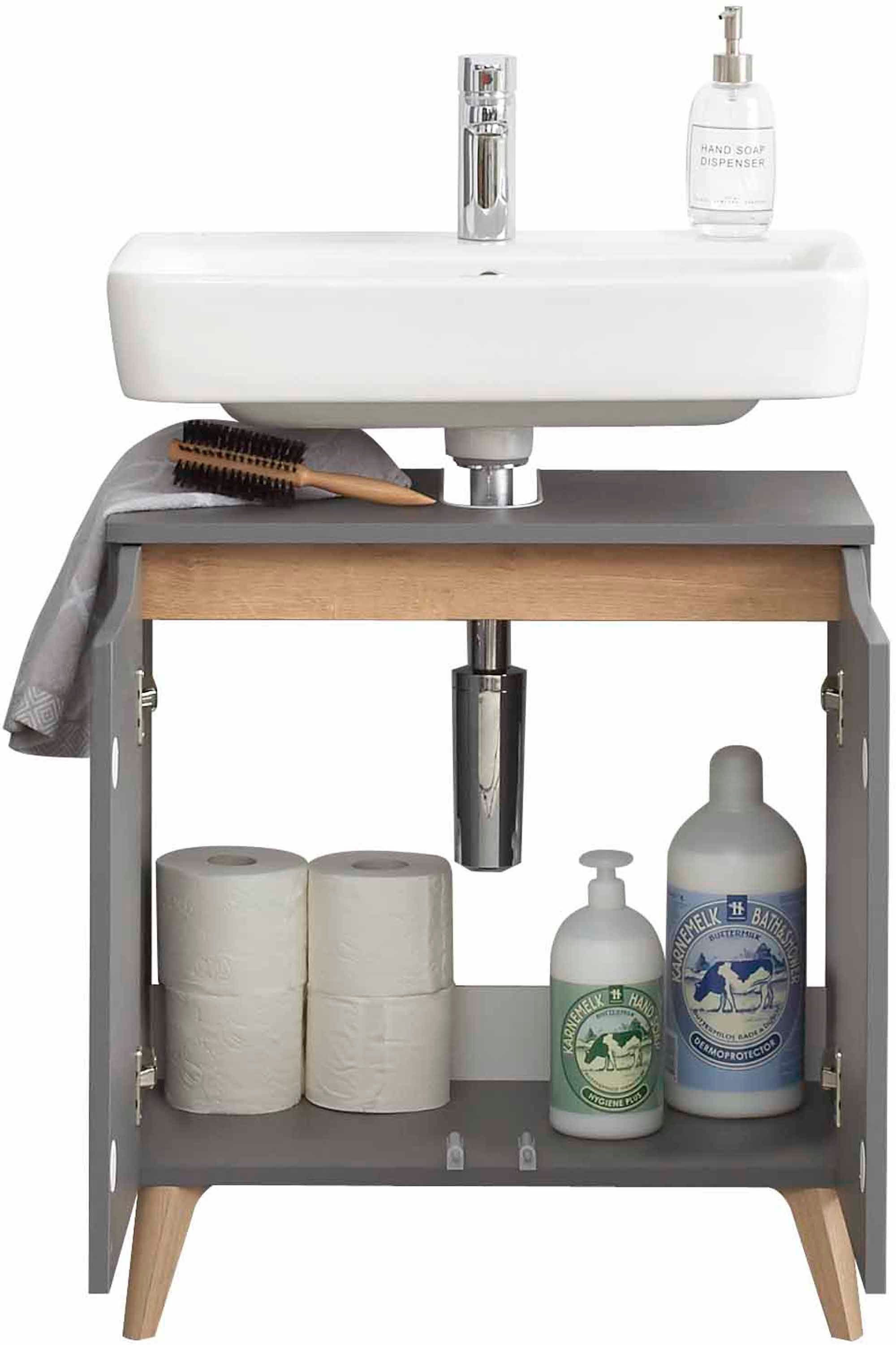 Saphir Badkamerserie Quickset 2-delig, wastafelonderkast met led-spiegel Wastafel 60 cm breed, inclusief deurdemper, 2 deuren, badset (2-delig)