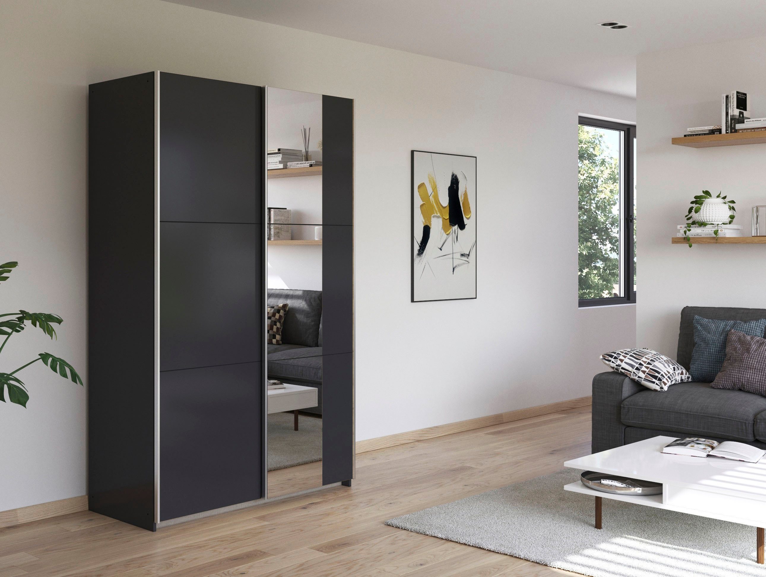 rauch Zweefdeurkast Kledingkast draaideurkast kast garderobe KRONACH TOPSELLER met spiegel en veel opbergruimte, metalen greepstrips, made in germany