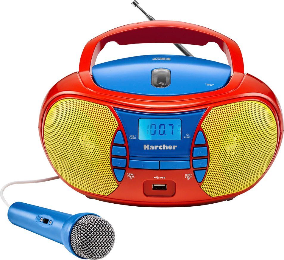 Karcher RR 5026 FM CD-radio CD, USB, FM Incl. microfoon Rood, Blauw, Geel