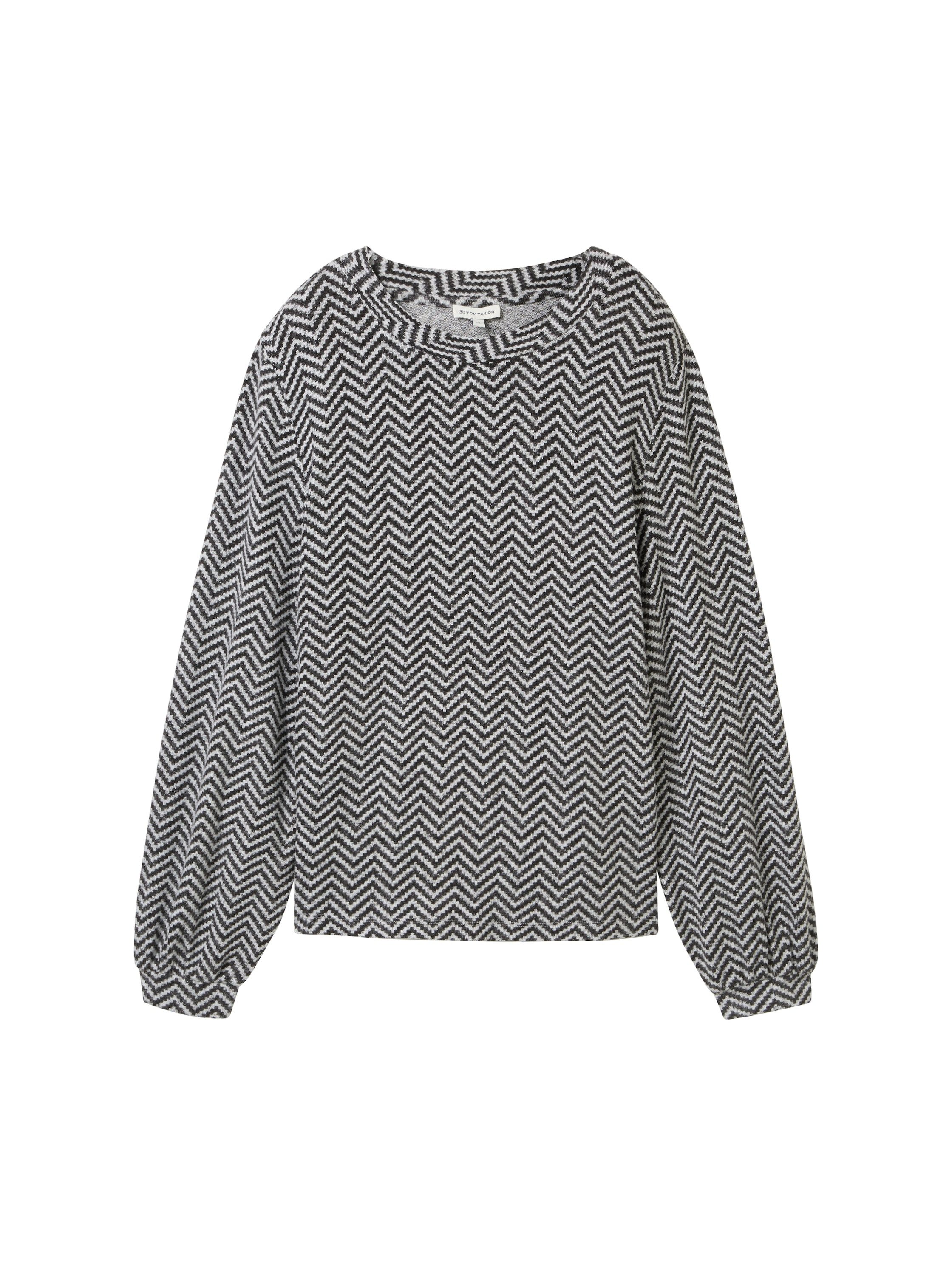 Tom Tailor Shirt met lange mouwen met visgraatpatroon en ronde hals