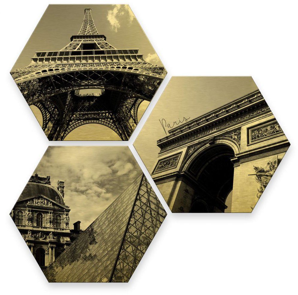 Wall-Art Meerdelige artprint Goudeffect Parijs collage stad (set, 3 stuks)