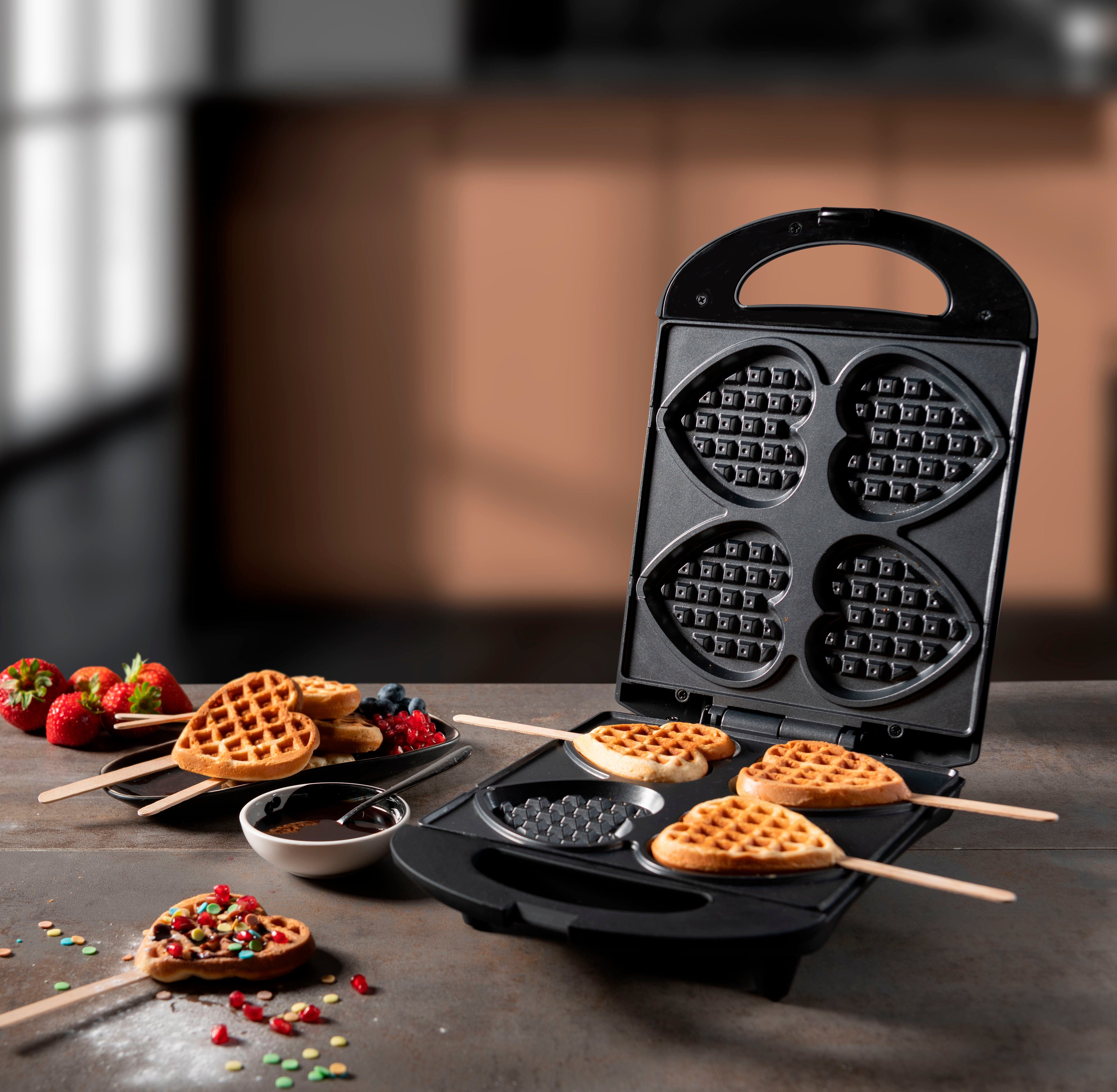 bestron Wafelijzer DSW271 voor hartwafels aan een stok voor hartvormige wafels aan een stokje, retrodesign