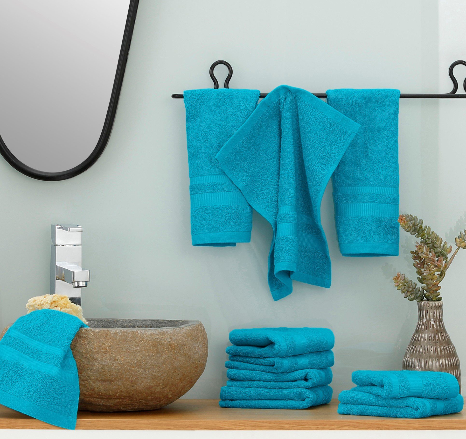 my home Washandje Vanessa Handdoeken met randdessin, 100% katoen, uni, zacht (set, 10-delig)