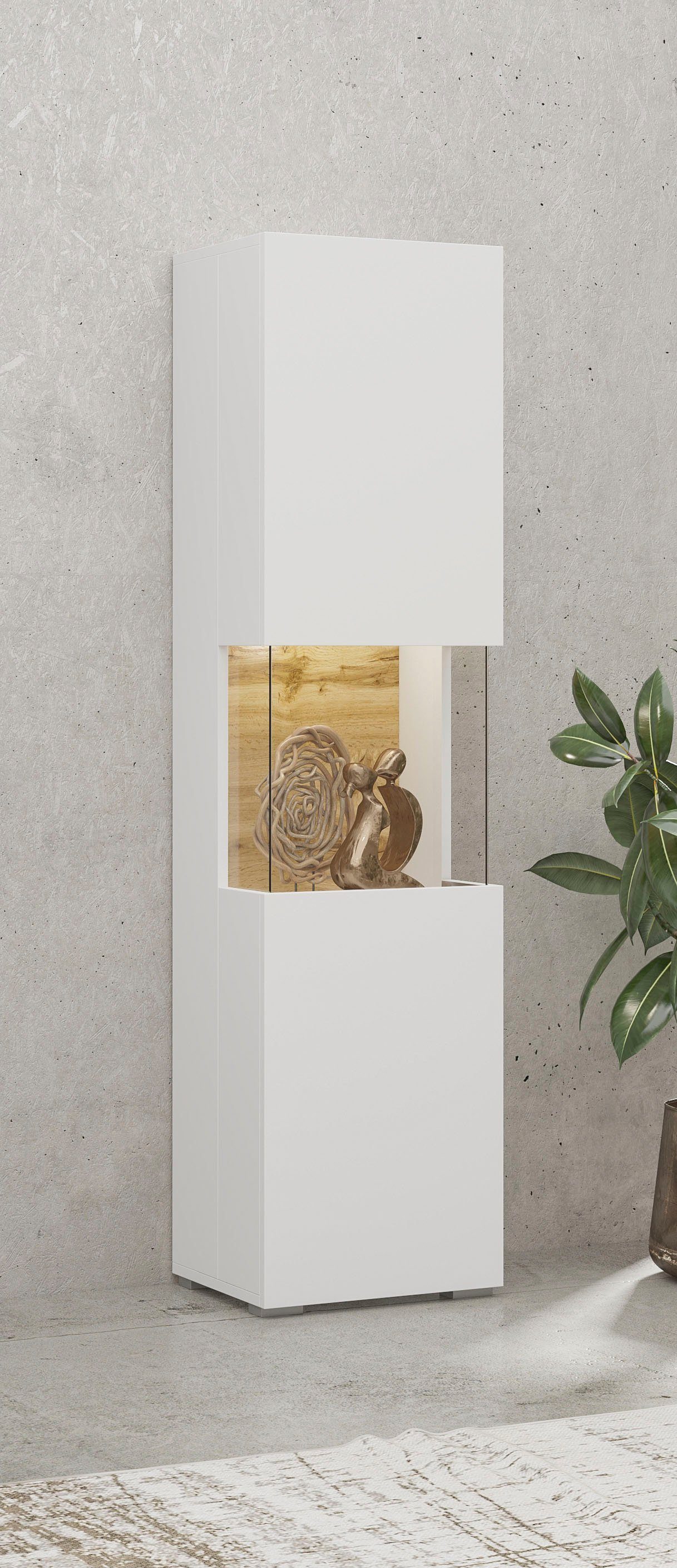 INOSIGN Vitrinekast Ava, breedte 36 cm, hangend en staand te monteren moderne greeploze vitrinekast, hoge kast met hoekverglazing