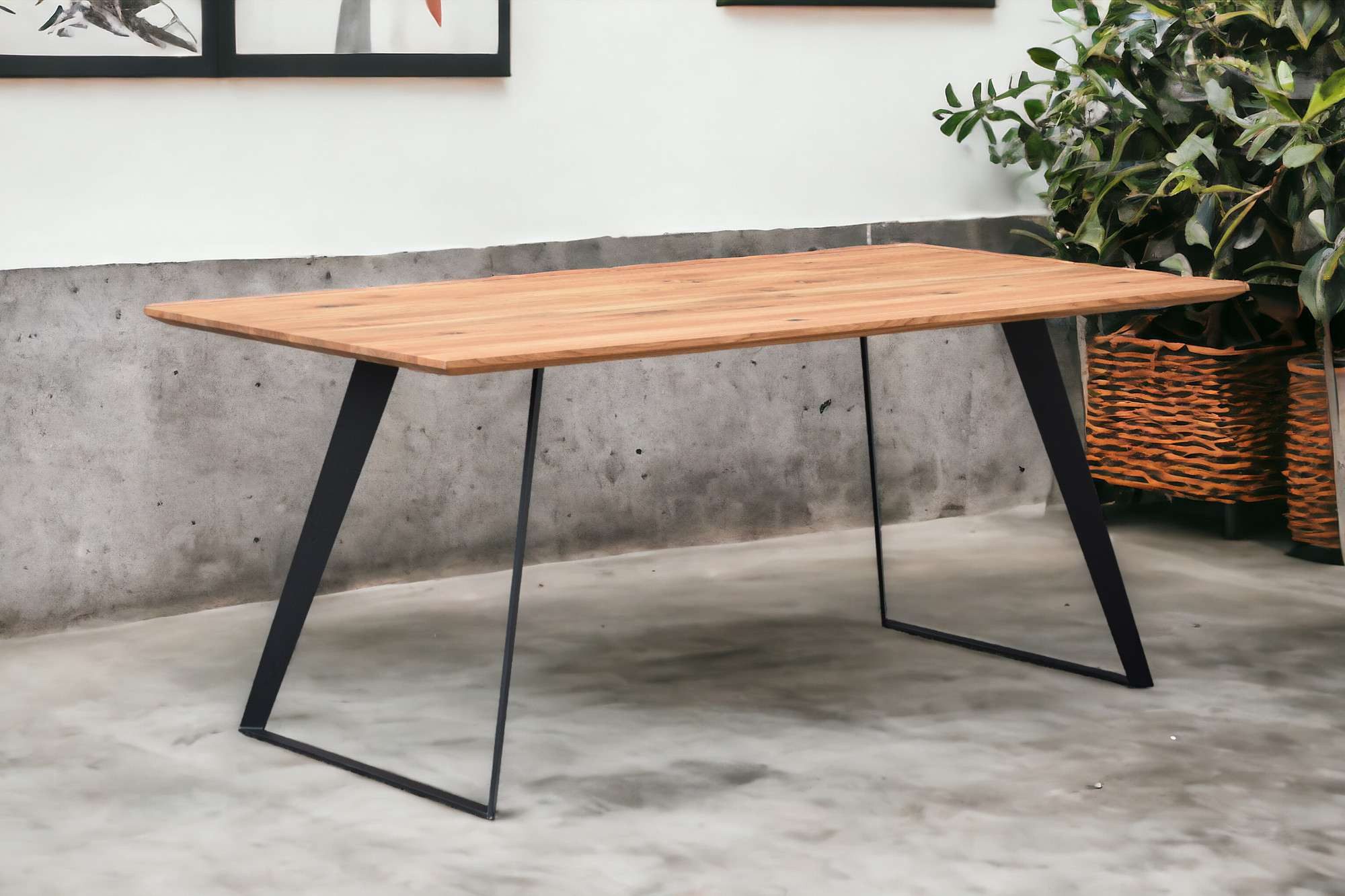 Home affaire Eettafel Talwiese keukentafel, U-vorm metalen frame, massief gewild eikenhout, geolied