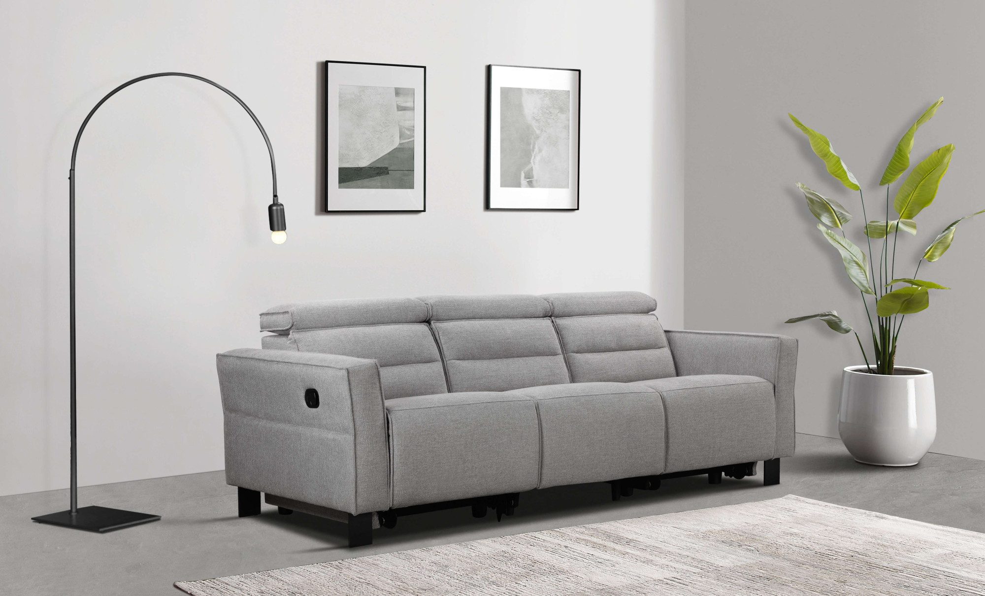 Places of Style 3-zitsbank Carpari, 224 cm, handmatige of elektrische relaxfunctie in 2 zitplaatsen