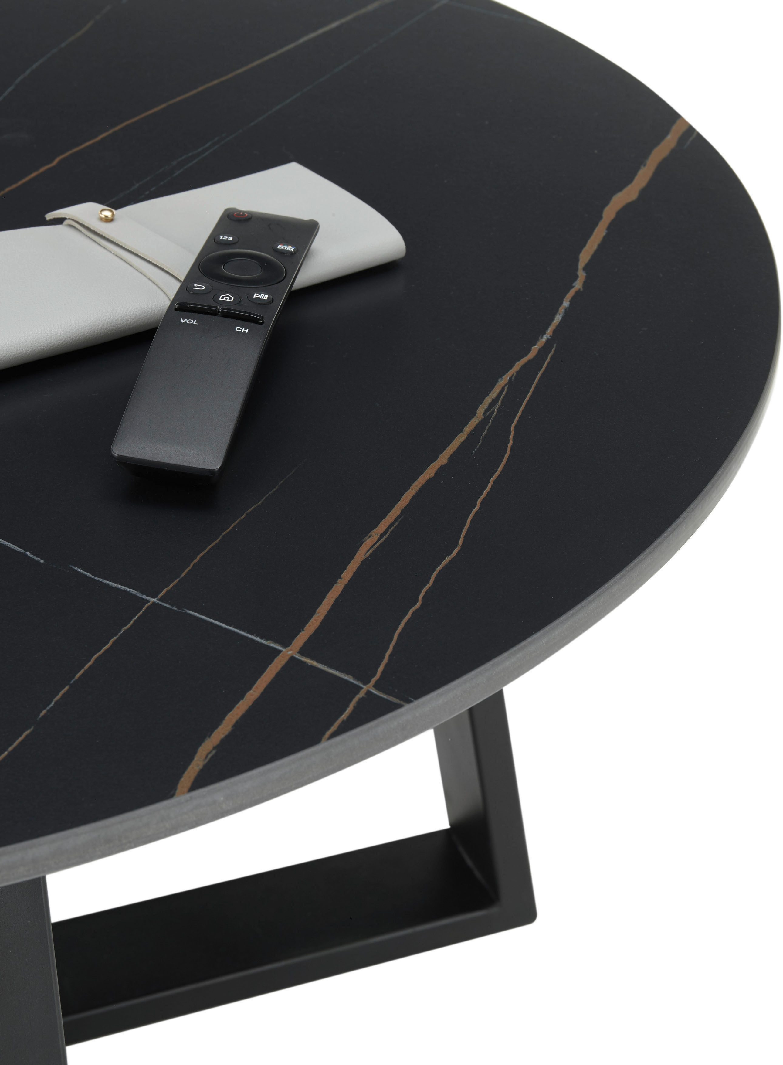 Stolkom Salontafel Tanea salontafel keramiek rond zwart gemarmerd BxHxD 110x40x70 cm