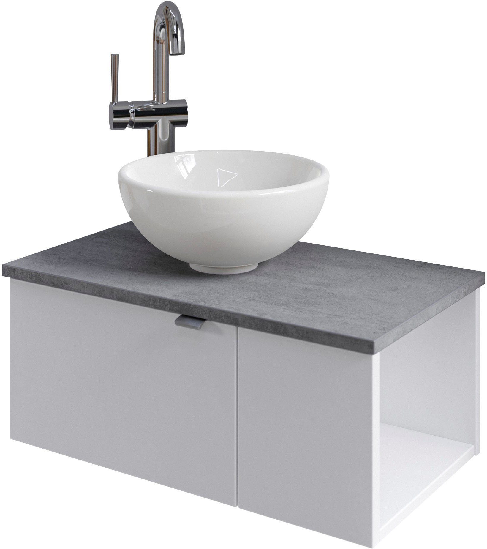 Saphir Wastafelonderkast Serie 6915 wastafel met onderkast voor gastenbadkamer, tweede toilet (3-delig) wastafelmeubels wit
