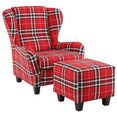 home affaire fauteuil oliver inclusief hocker, structuur fijn, ruitmotief (2 stuks) rood