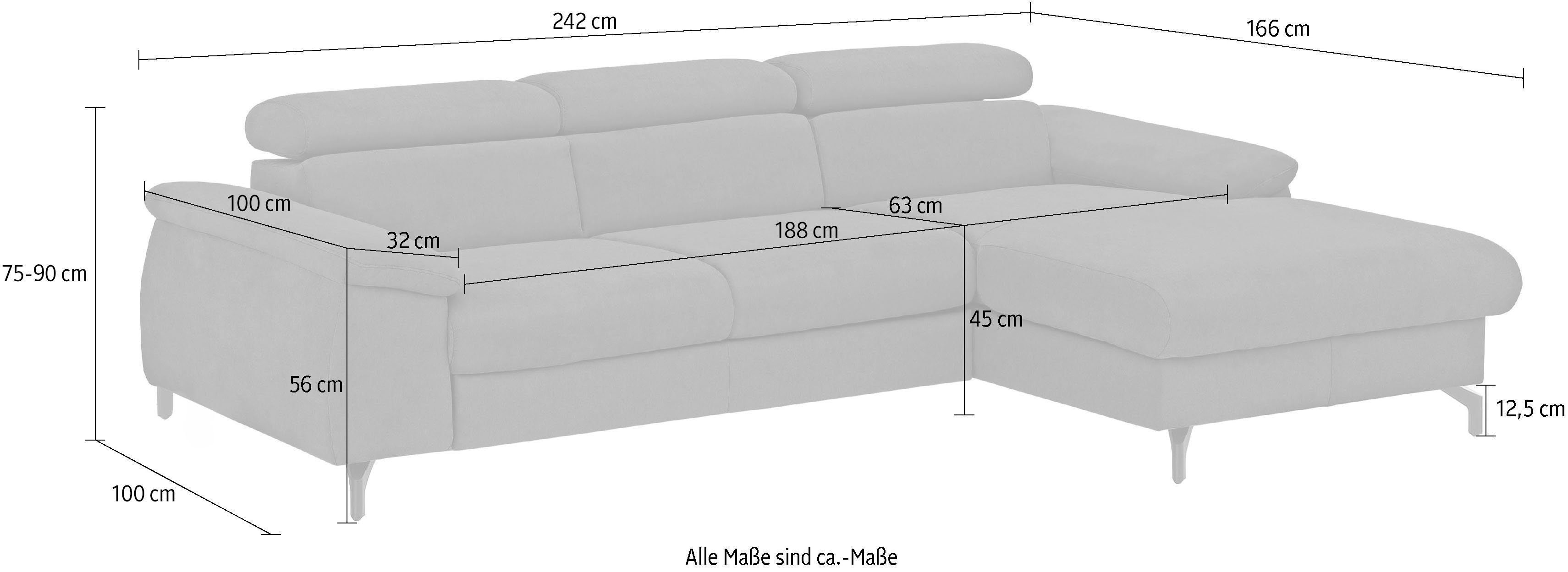 COTTA Zithoek Kitty L-Form, B: 242 bzw. 100 cm (Set: Ecksofa & Hocker) Set bestaande uit: hoekbank met hoofdverstelling & hocker (set)
