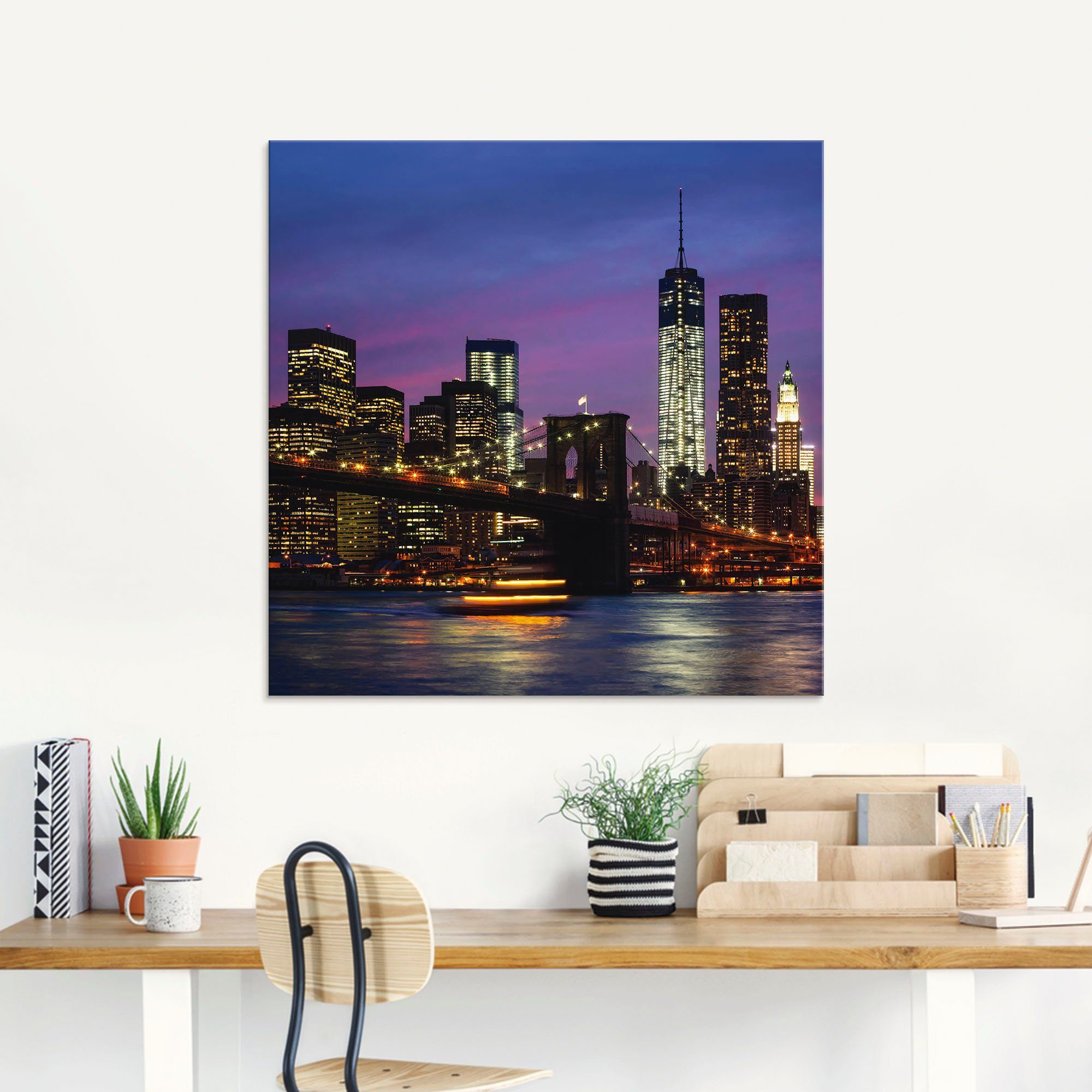 Artland Print op glas Brooklyn Bridge in verschillende maten