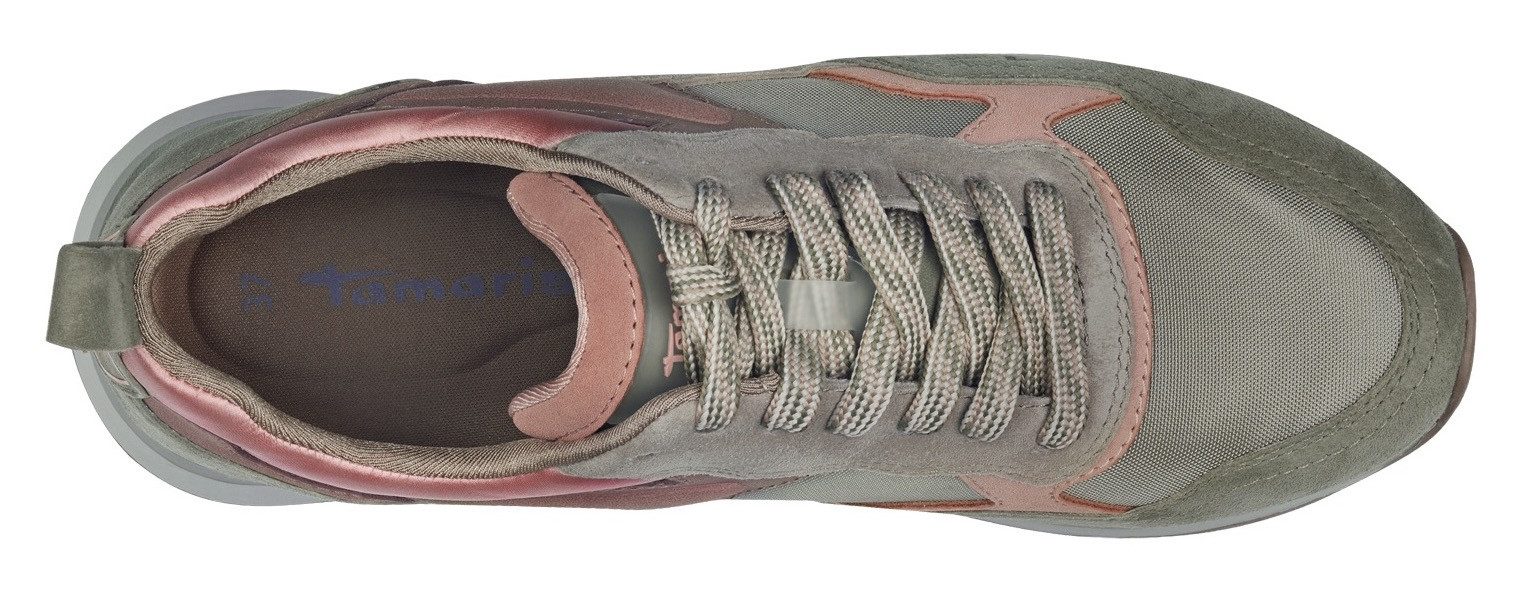Tamaris Sneakers met sleehak vrijetijdsschoen, lage schoen, veterschoen met contrastafwerkingen