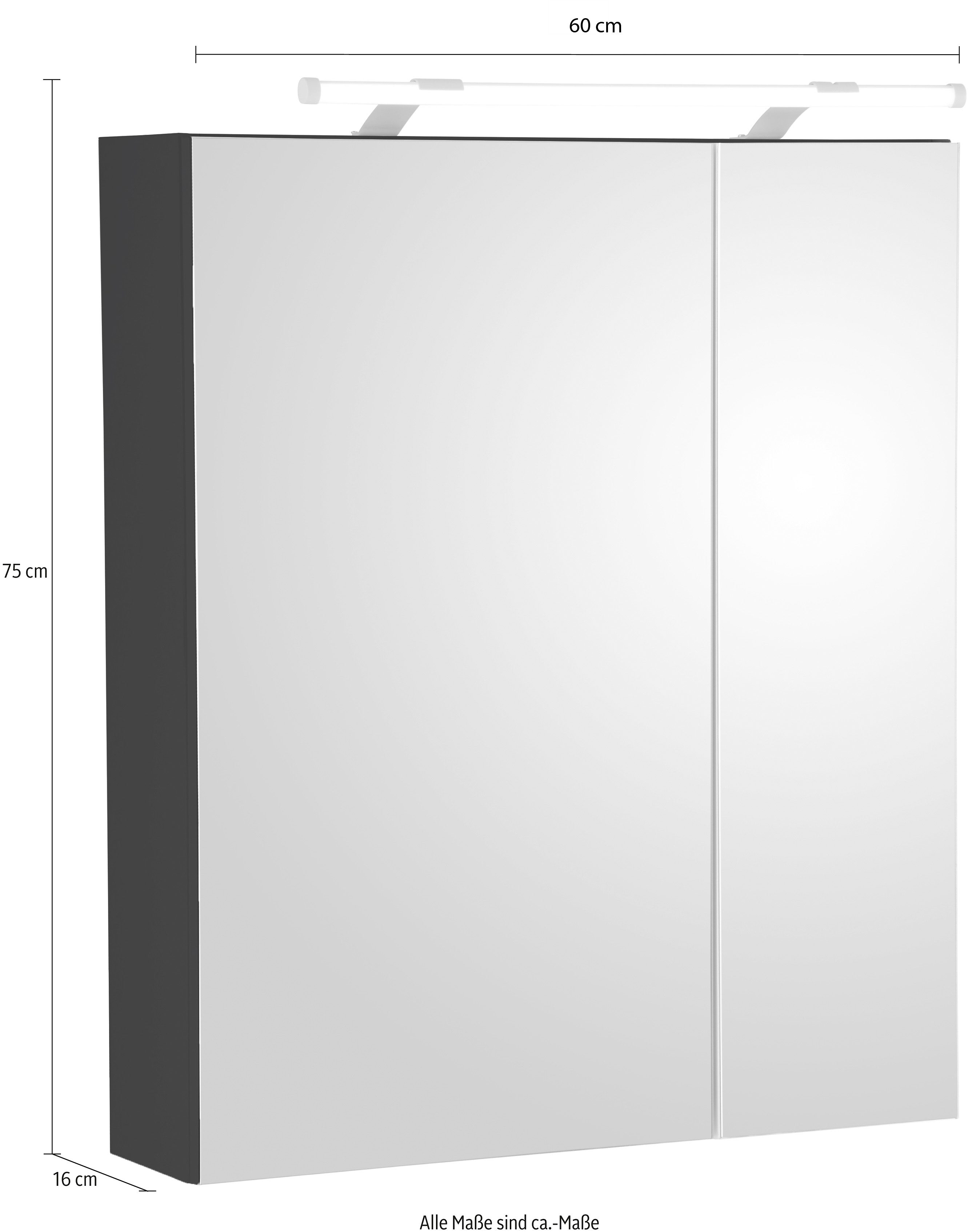 Schildmeyer Spiegelkast Dorina, met in hoogte verstelbare glazen planken Breedte 60 cm, 2-deurs, ledverlichting, schakelaar-/stekkerdoos