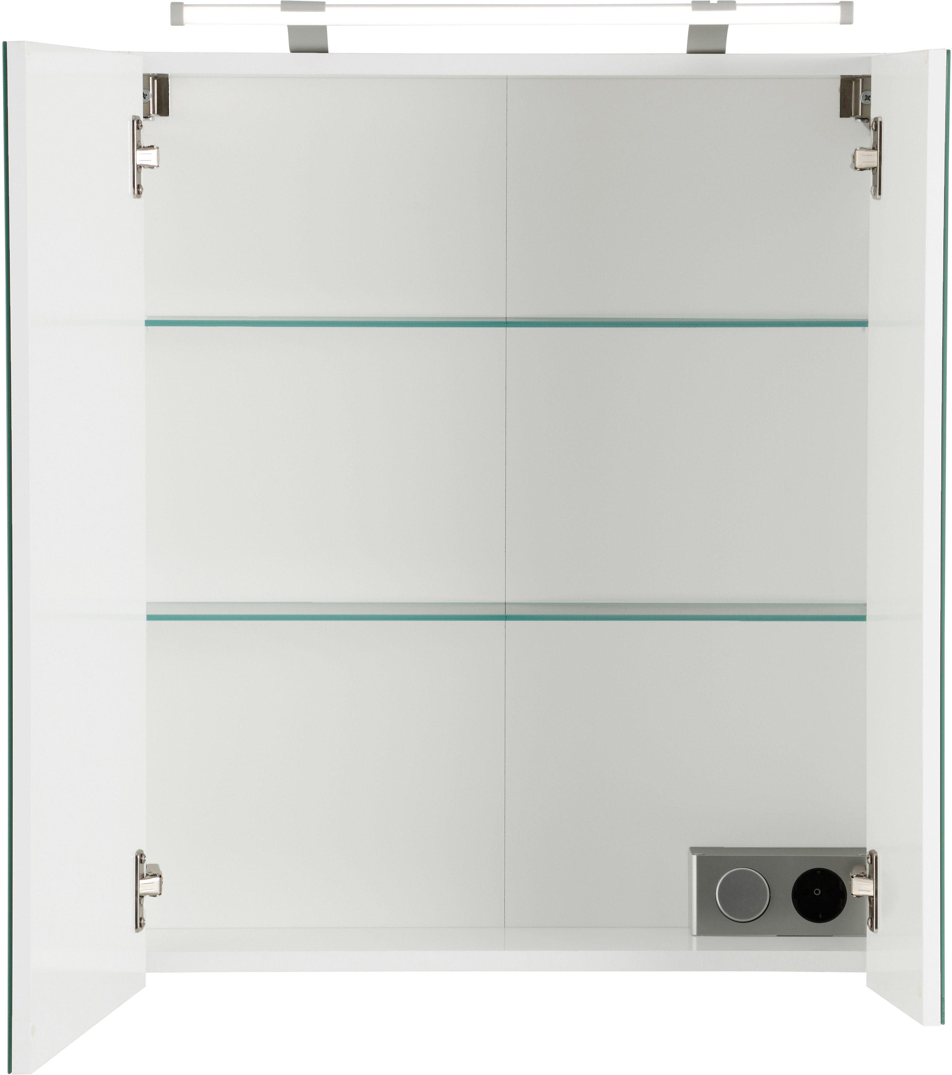 Schildmeyer Spiegelkast Dorina, met in hoogte verstelbare glazen planken Breedte 60 cm, 2-deurs, ledverlichting, schakelaar-/stekkerdoos