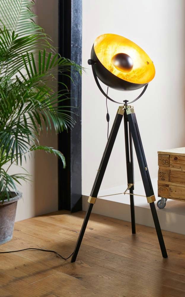 EGLO Staande lamp COVALEDA Vloerlamp in zwart, goudkleur en messing, met schakelaar, E27 fitting (1 stuk)