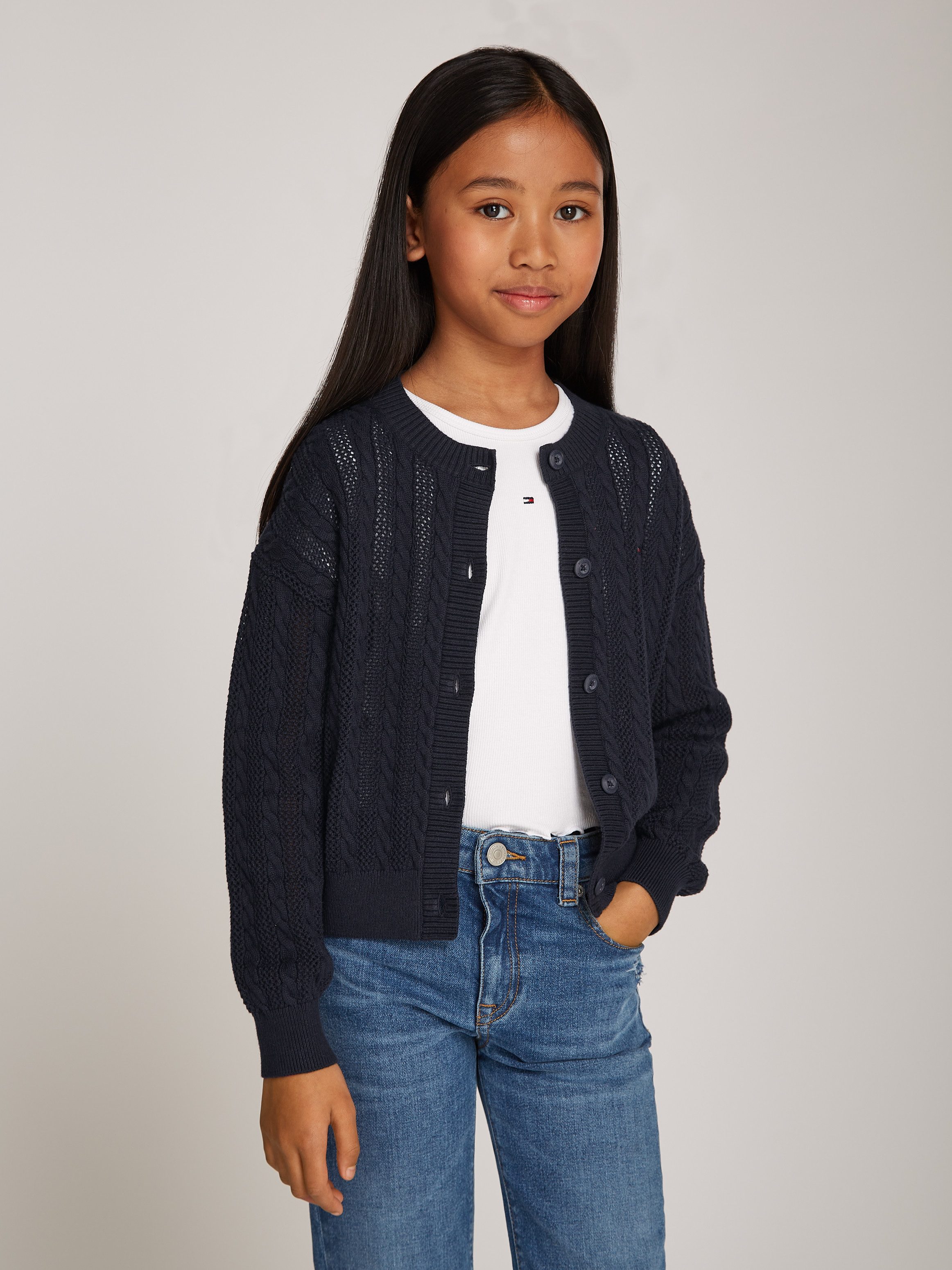 Tommy Hilfiger Vest ESSENTIAL CABLE REGULAR CARDIGAN Kinderen tot 16 jaar met logostiksel
