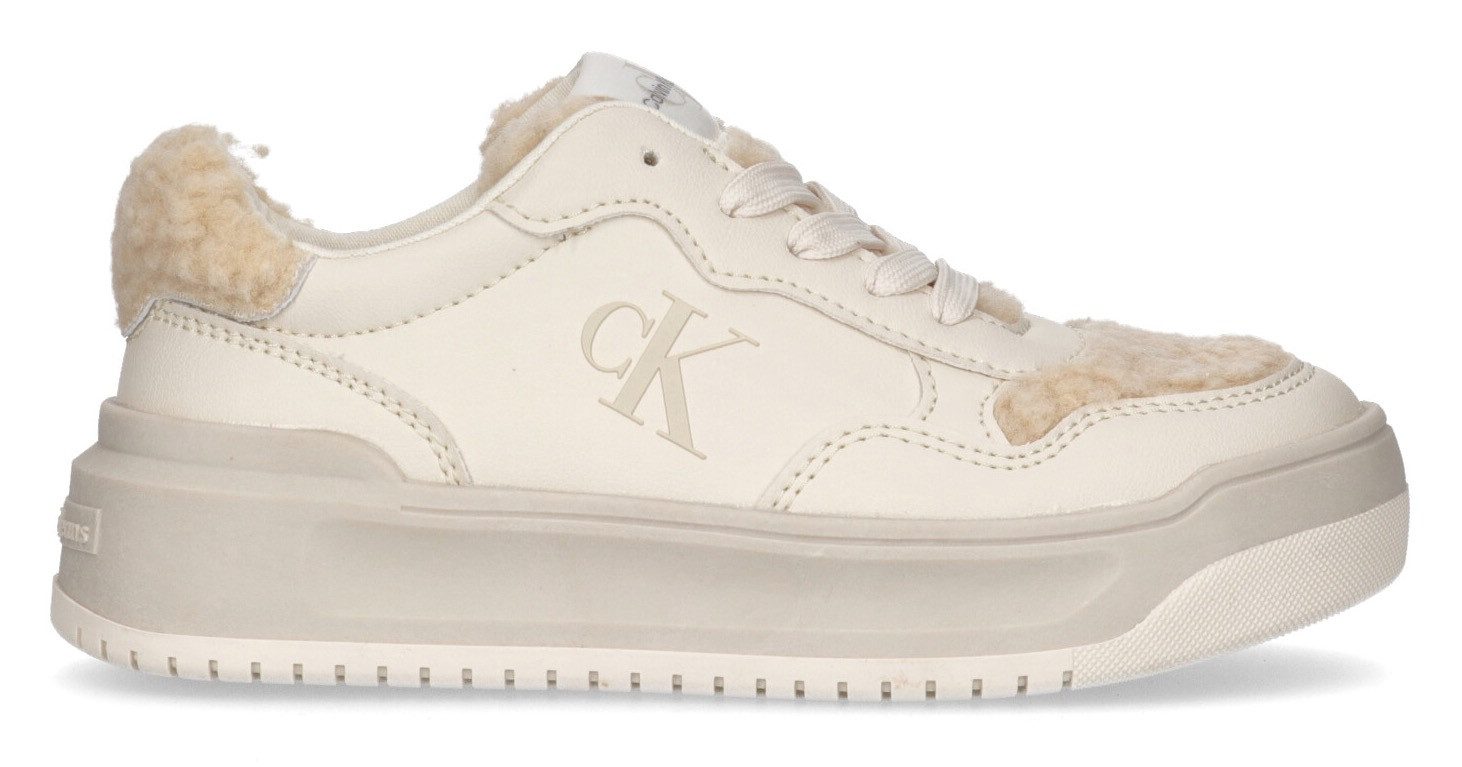 Calvin Klein Plateausneakers , retro sneaker, veterschoen met teddy-bear voering