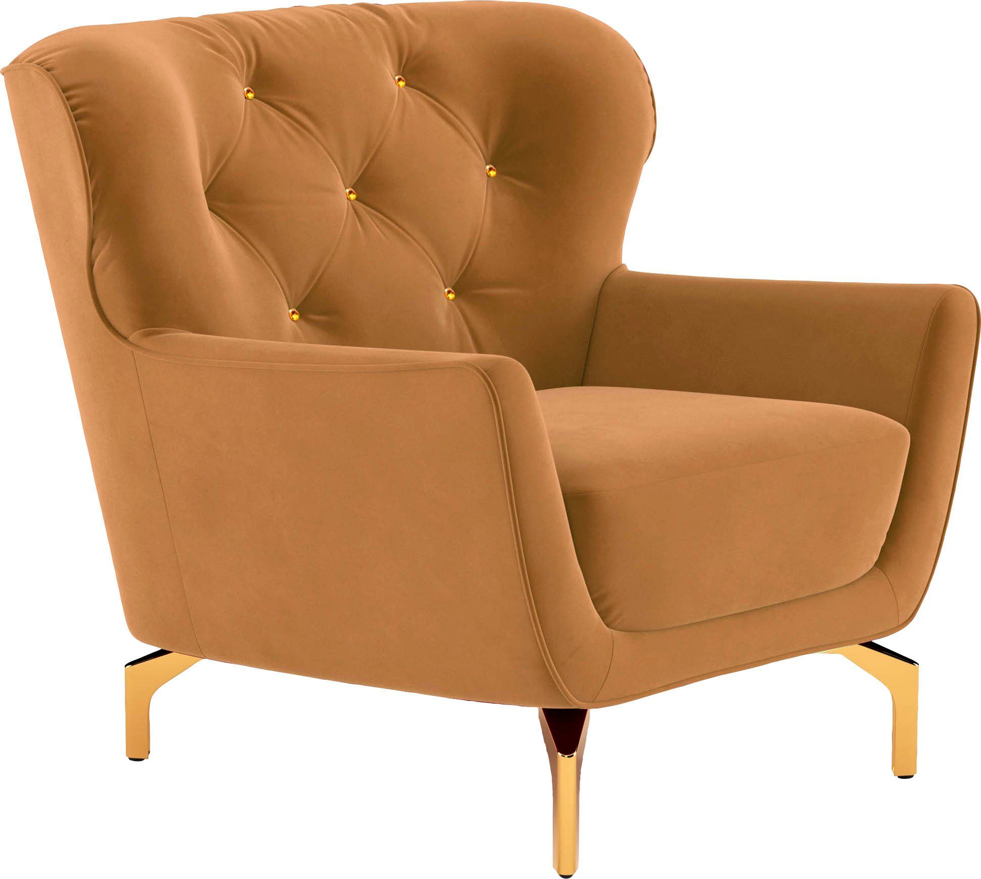 sit&more Fauteuil Orient 3 inclusief 1 sierkussen met strassteentjes, goudkleurige metalen poten
