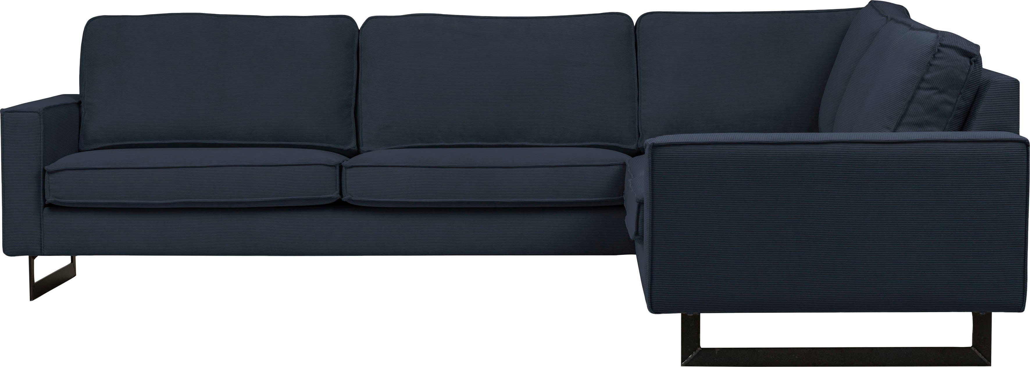 Places of Style Hoekbank Pinto, XXL, 250/290 cm, lange arm, ottomane Cord, chenille, leerlook, met bies, metalen voeten, golfondersteuning