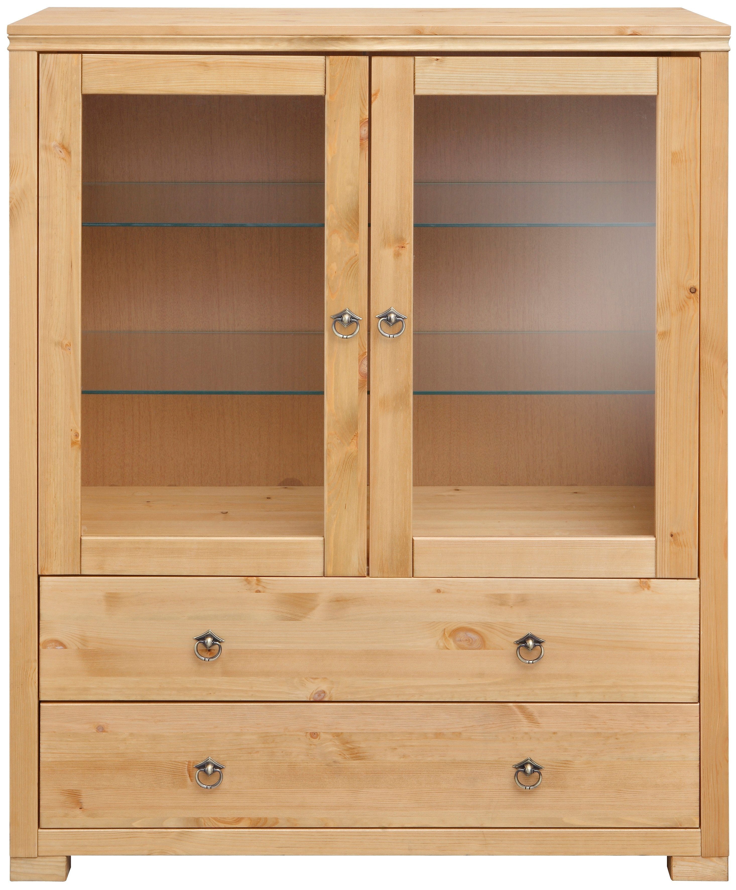 Home affaire Highboard Gotland Vitrine, breedte 101 cm, deuren met glazen inzetstukken, van massief dennenhout