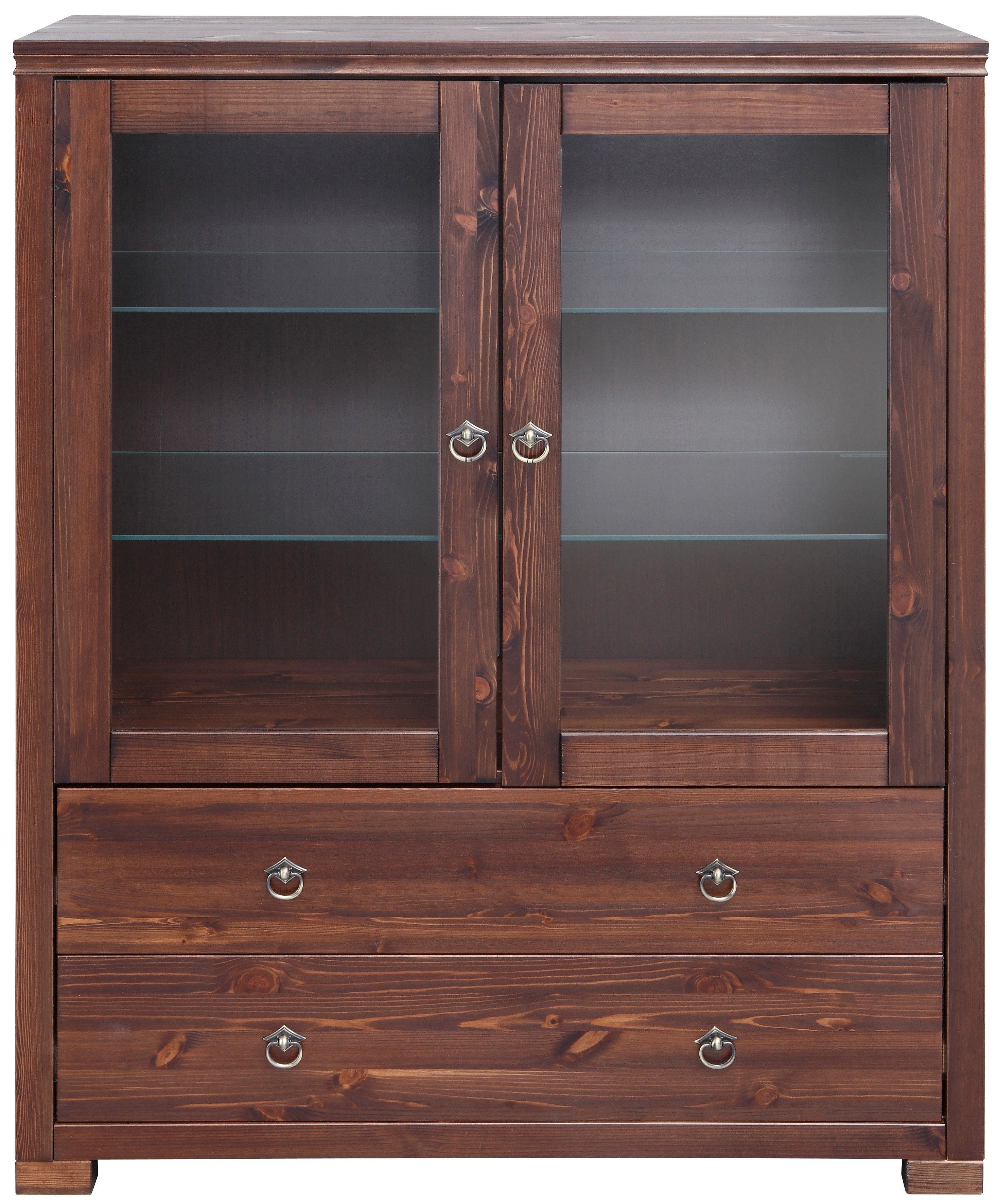 Home affaire Highboard Gotland Vitrine, breedte 101 cm, deuren met glazen inzetstukken, van massief dennenhout