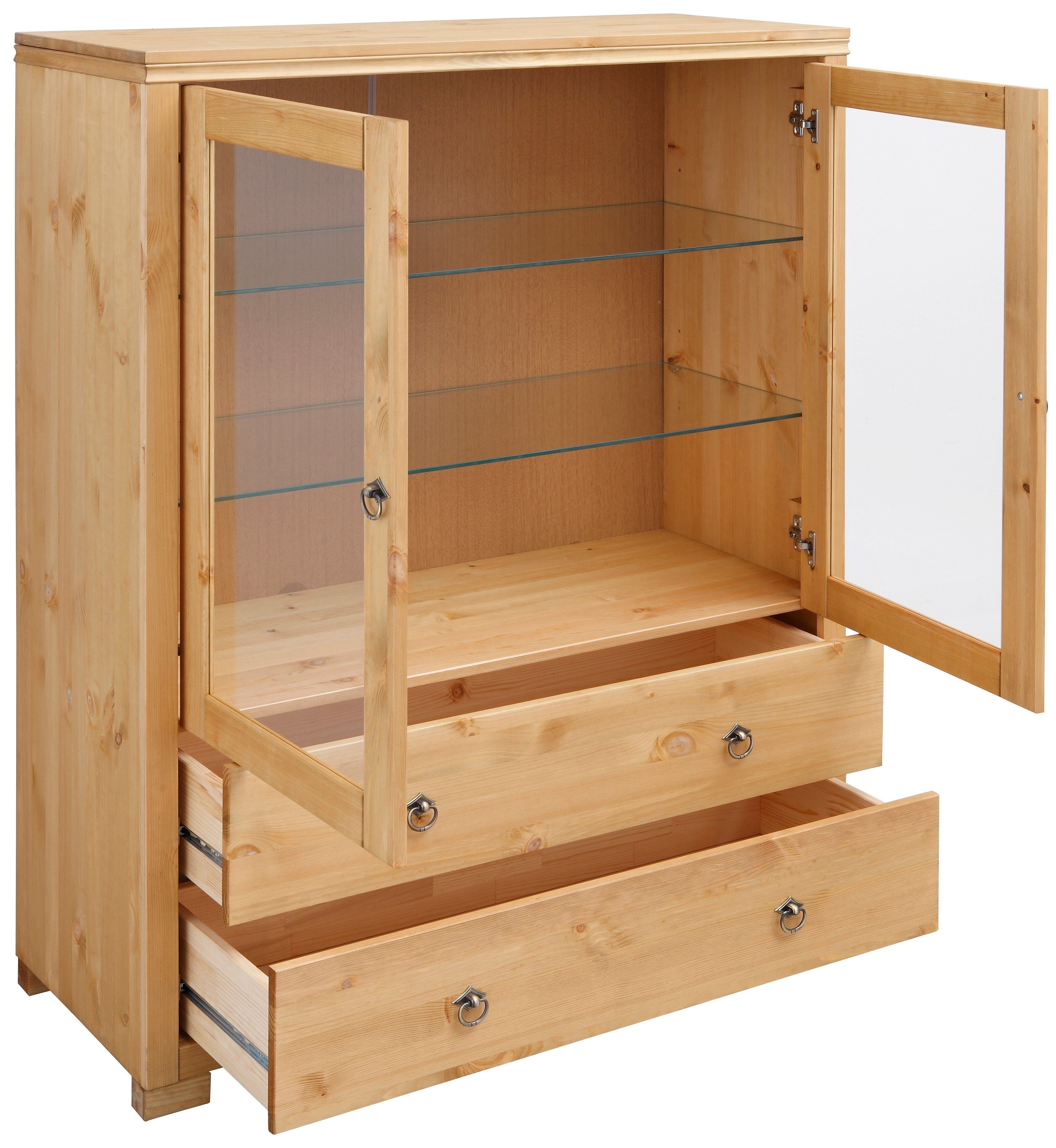 Home affaire Highboard Gotland Vitrine, breedte 101 cm, deuren met glazen inzetstukken, van massief dennenhout