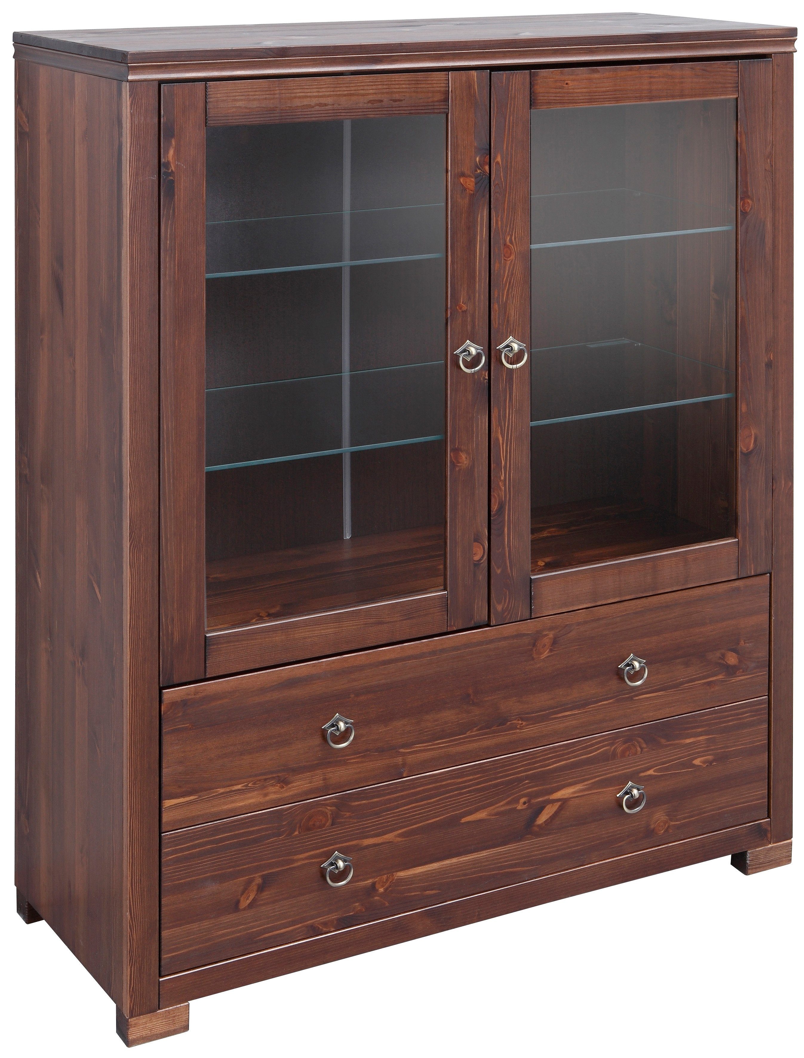 Home affaire Highboard Gotland Vitrine, breedte 101 cm, deuren met glazen inzetstukken, van massief dennenhout