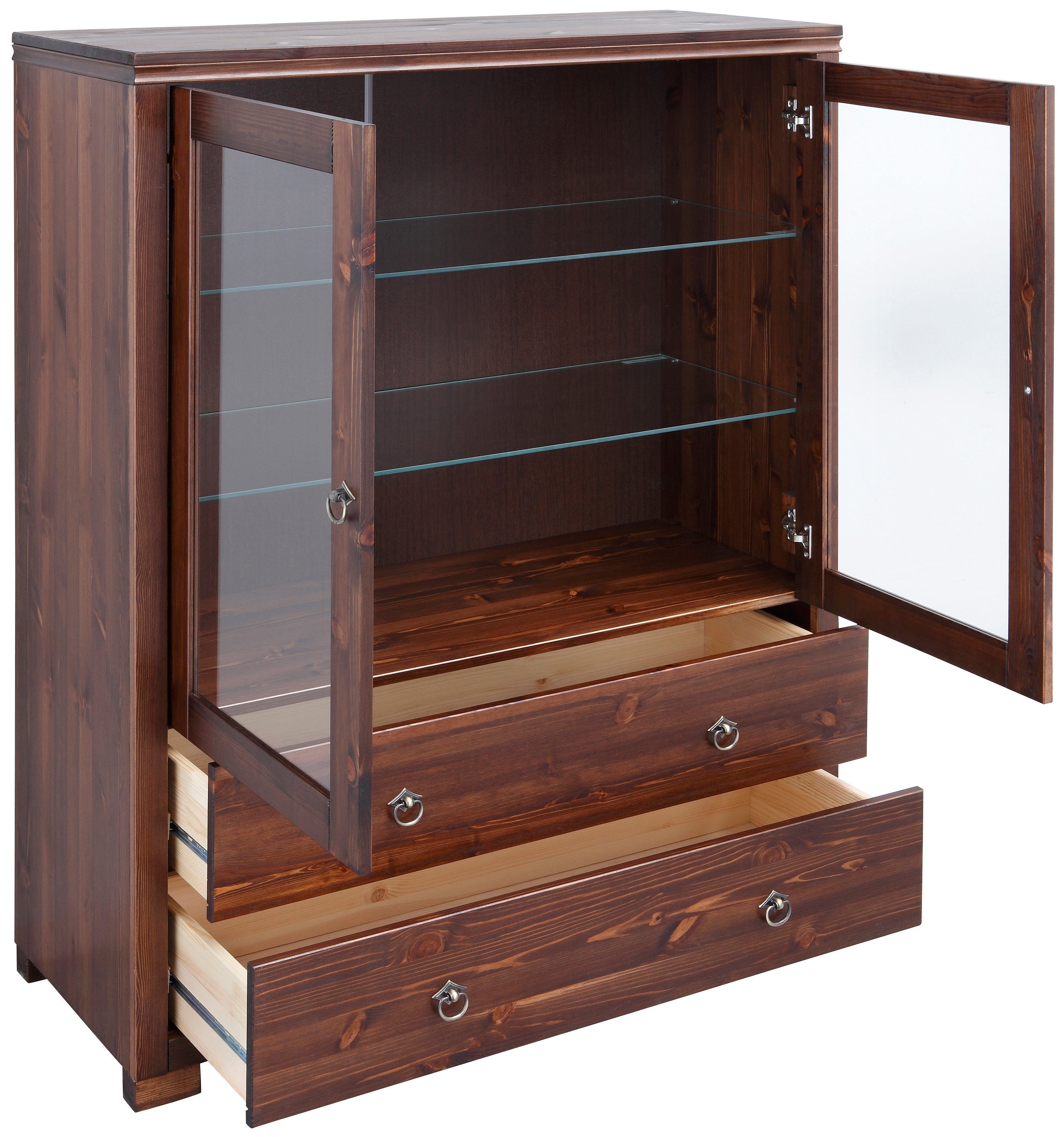 Home affaire Highboard Gotland Vitrine, breedte 101 cm, deuren met glazen inzetstukken, van massief dennenhout