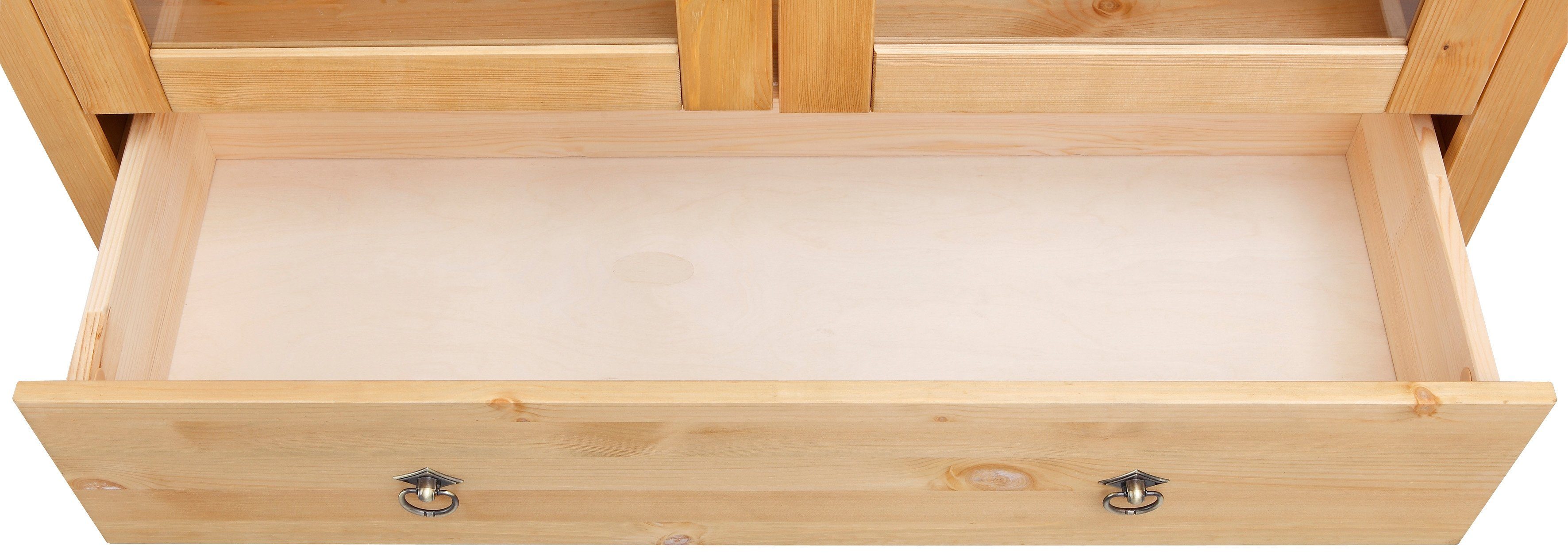 Home affaire Highboard Gotland Vitrine, breedte 101 cm, deuren met glazen inzetstukken, van massief dennenhout