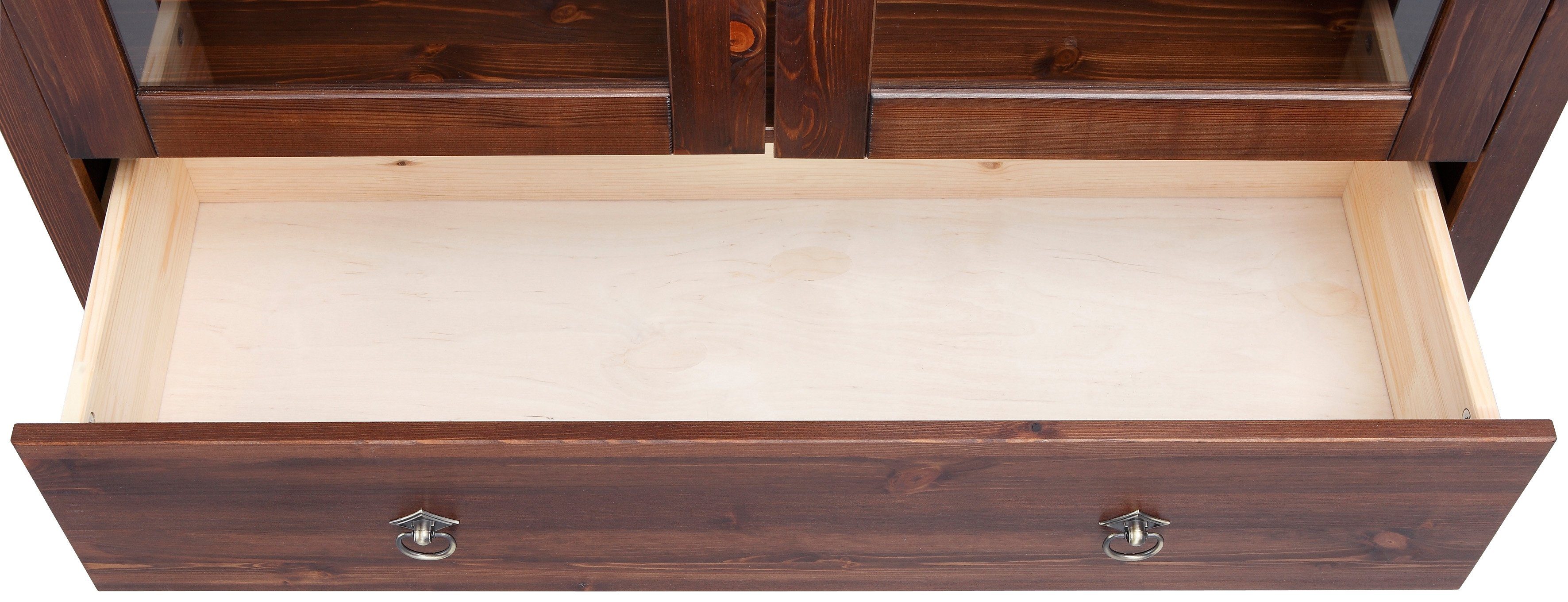 Home affaire Highboard Gotland Vitrine, breedte 101 cm, deuren met glazen inzetstukken, van massief dennenhout