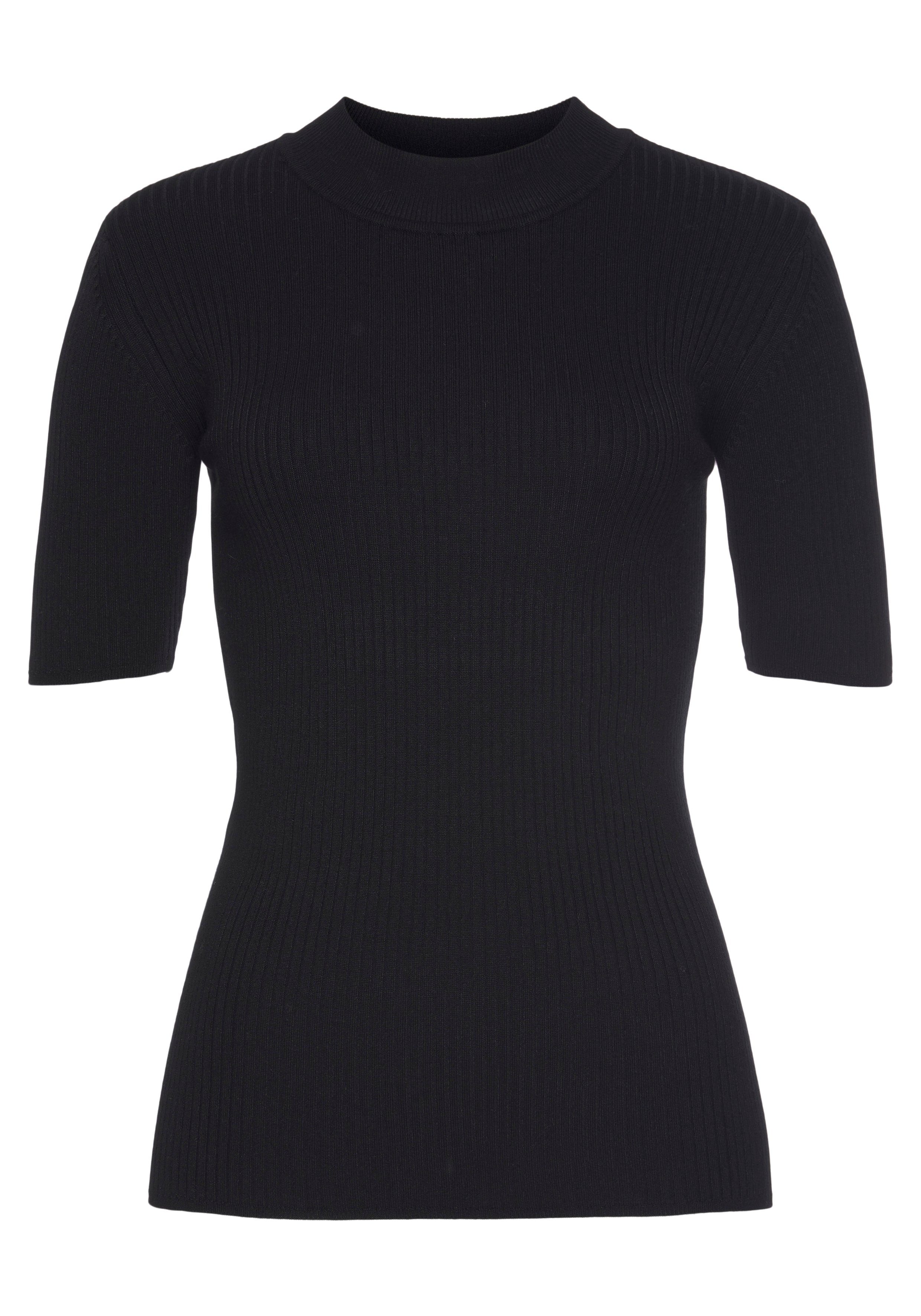 Lascana Trui met korte mouwen met ribstructuur figuuraccentuerende gebreide trui basic