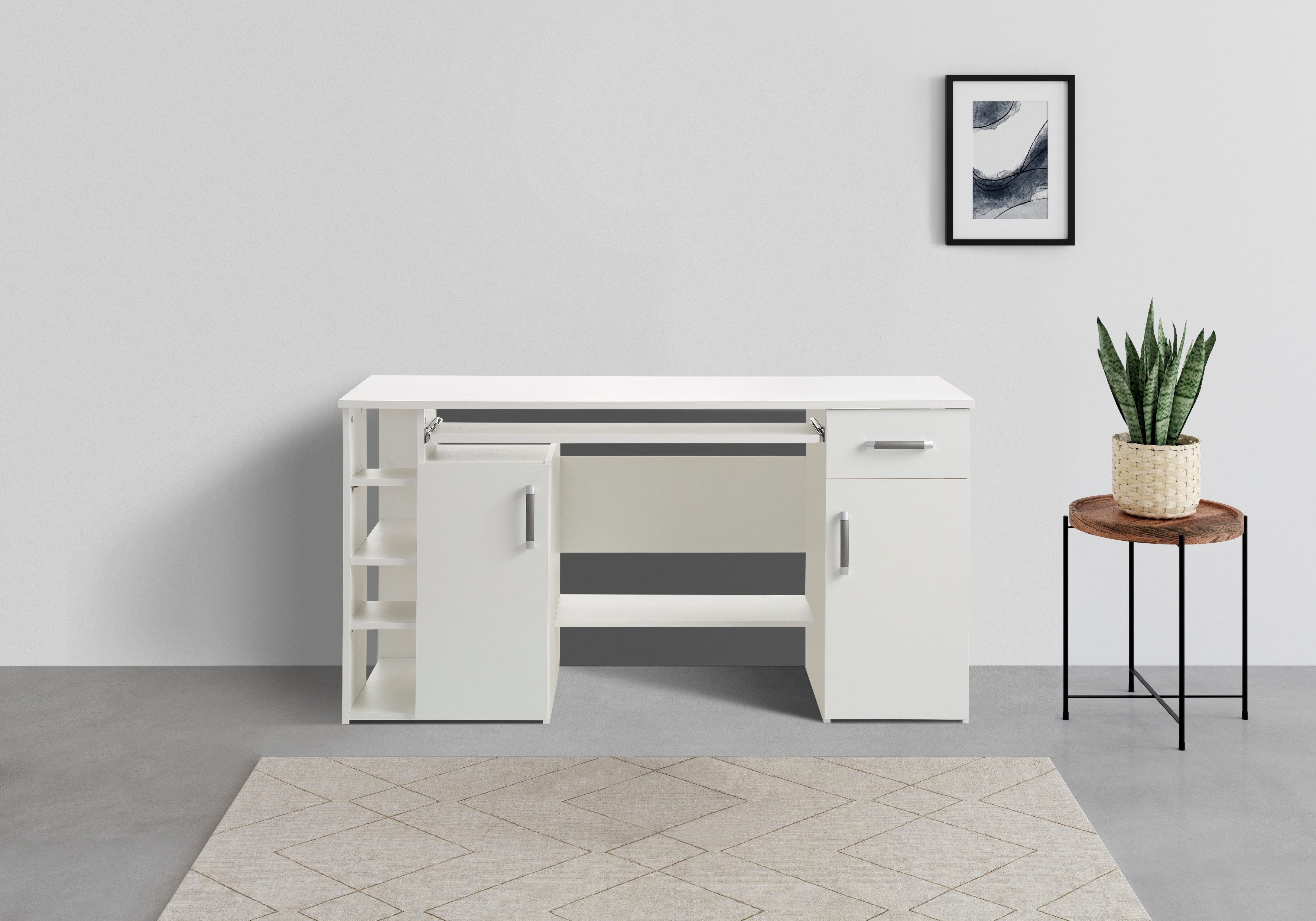 VOGL Möbelfabrik Bureau Tim met zijopen vakken & toetsenborduitrekking, Printerstandaard, 1 lade, breedte 138 cm, gemaakt in Duitsland