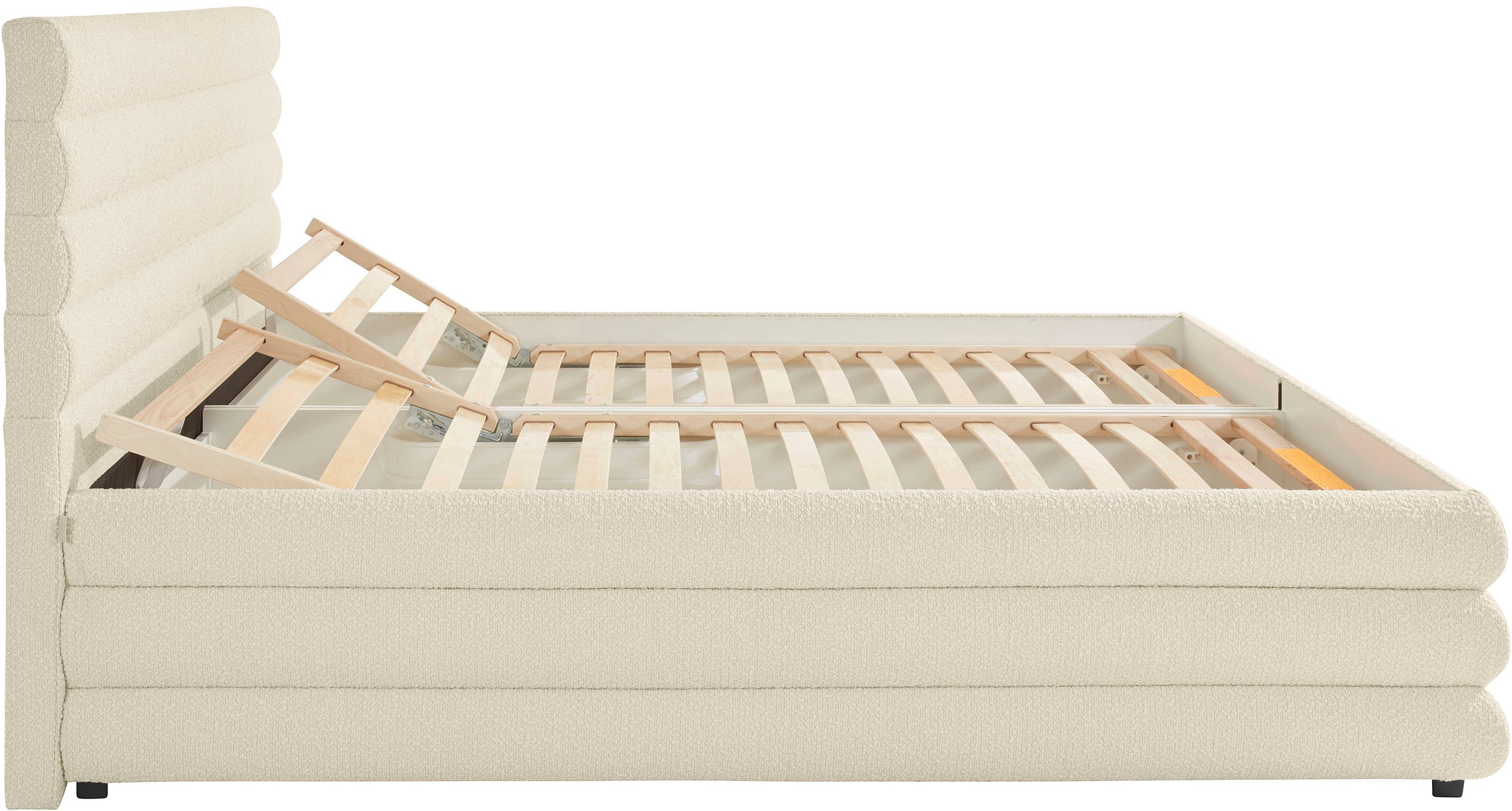 LeGer Home by Lena Gercke Gestoffeerd bed Maylis bouclé naar keuze met en zonder matras en lattenbodem, ook in 200 cm breedte