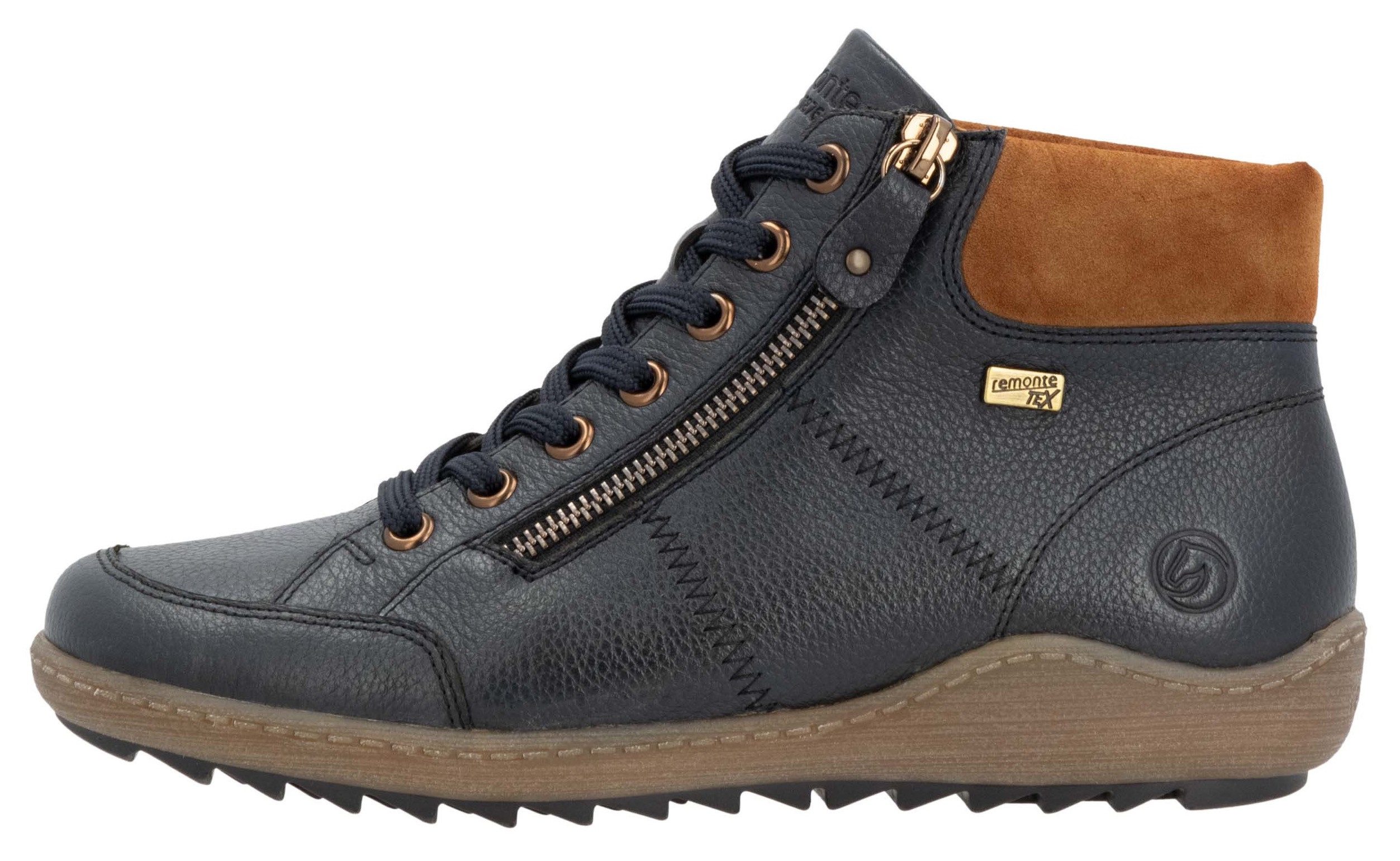 Remonte Veterschoenen flats, comfort schoen, enkellaars met logo-embossing en contraststiksels