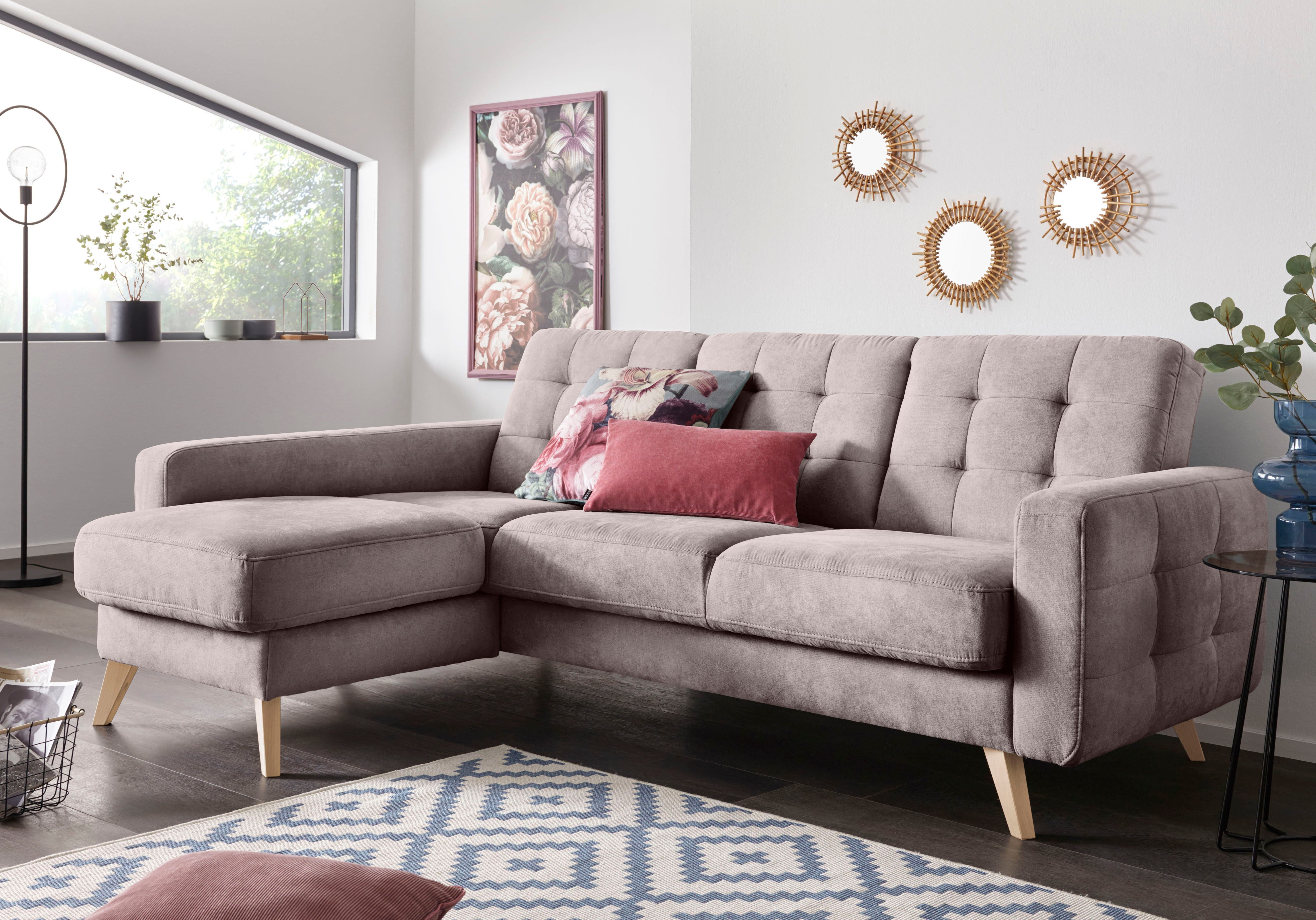 exxpo - sofa fashion Hoekbank Nappa, compact en comfortabel, handig, tijdloos design, L-vorm grijs, hoekbanken, Récamier links