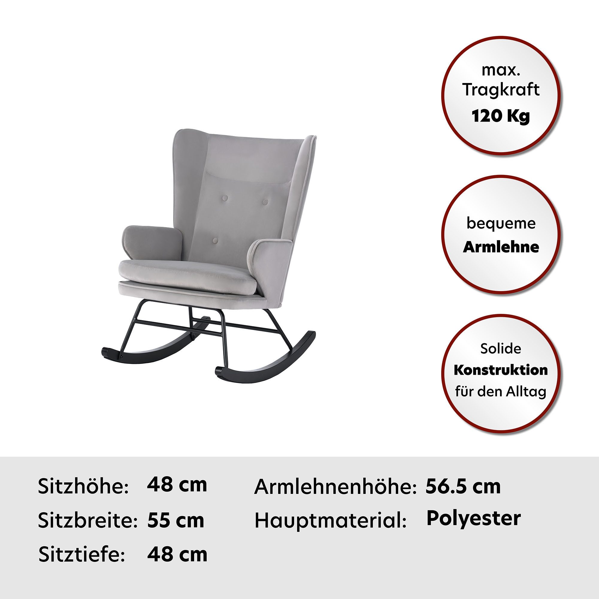 Kayoom Schommelstoel Melorie 125, metalen frame met houten slede Schommelstoel, decoratieve knopen, metalen frame met houten slede (1 stuk)