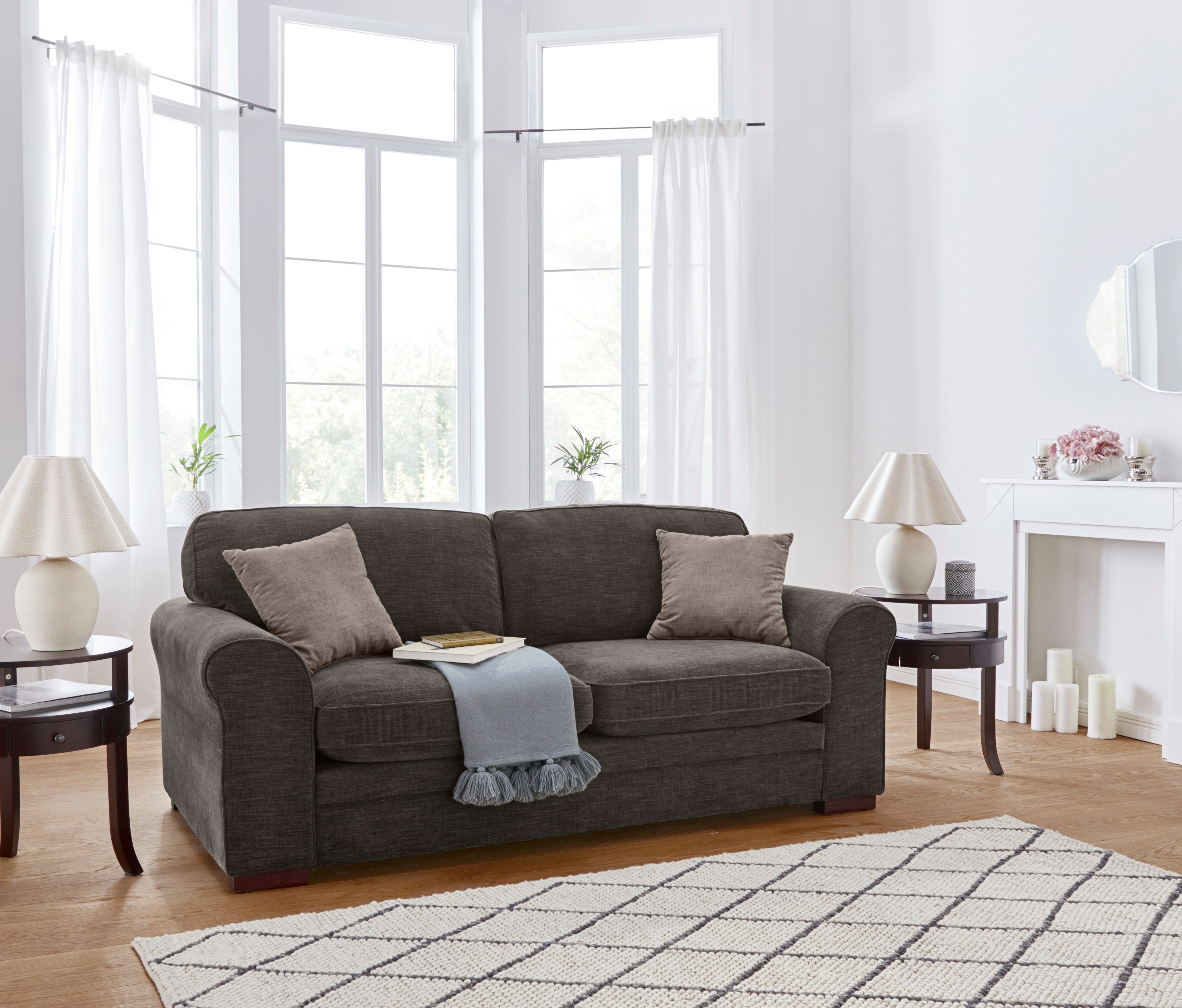 Home affaire 2-zitsbank Broughton zacht zitcomfort, incl. 2 sierkussens, opstaande naad