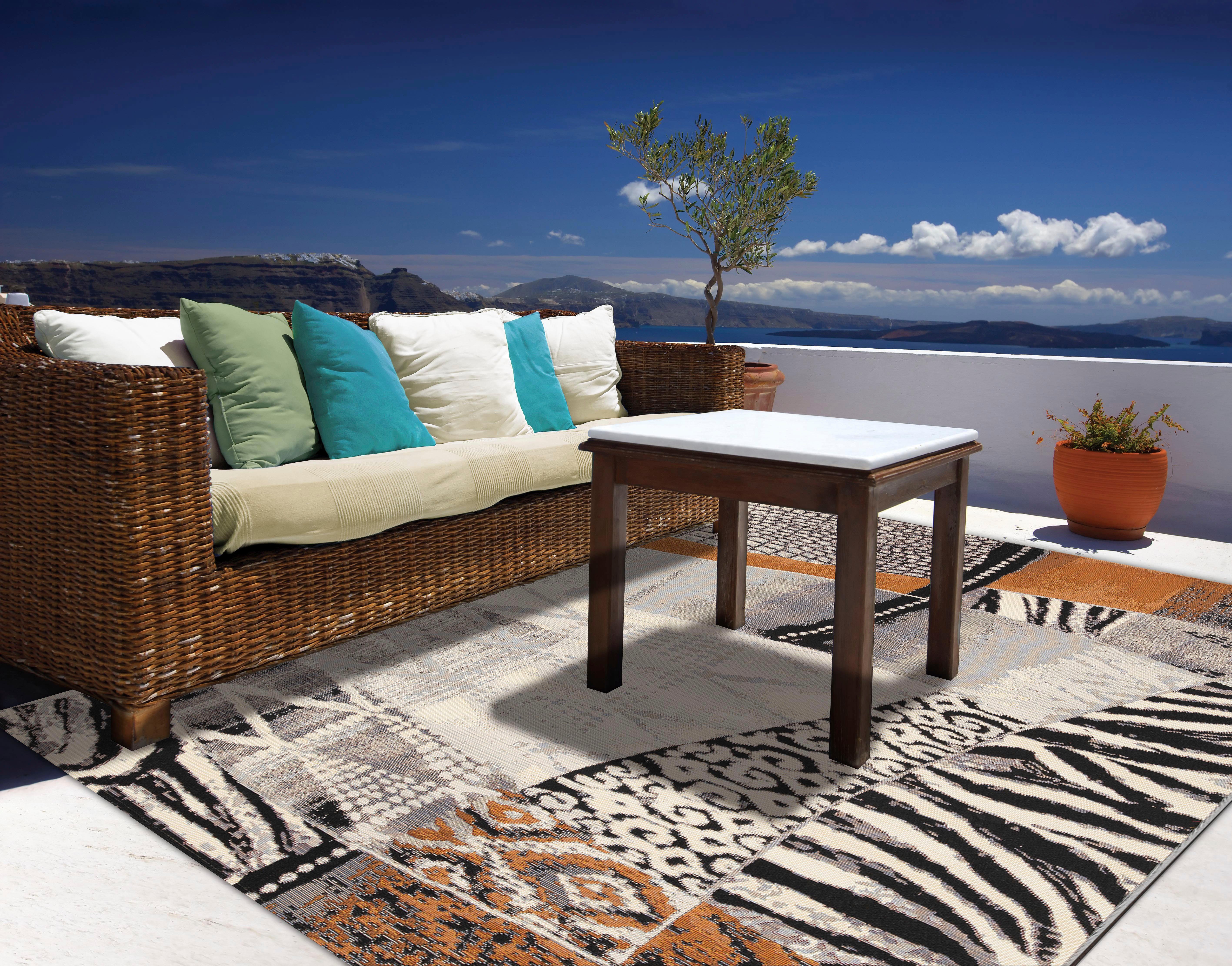 Gino Falcone Vloerkleed Outdoor-Africa 42 Platweefsel, geschikt voor binnen en buiten, woonkamer