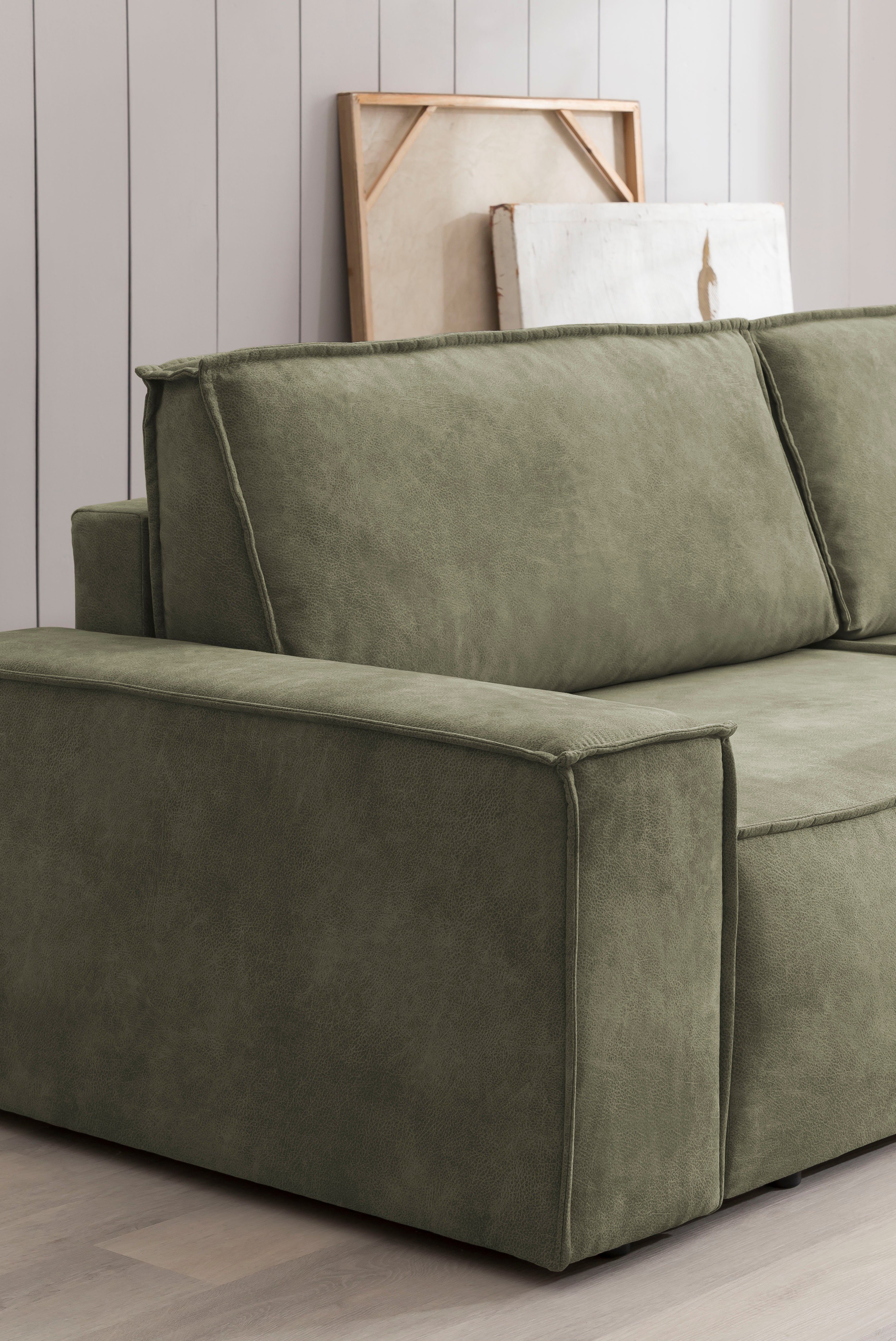 Home affaire Hoekbank SHERWOOD bedbank 267 cm, L-model, Slaapfunctie met bedlade (210x136 cm), cord, vintage, fluweel