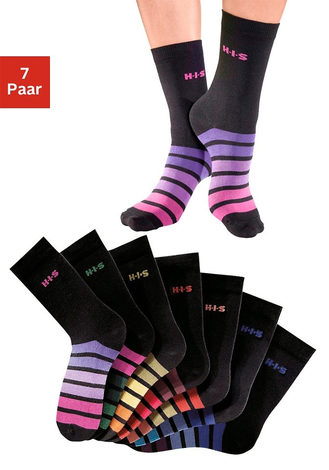 H.I.S Vrijetijdssokken met veelkleurig streepdessin (set, 7 paar)