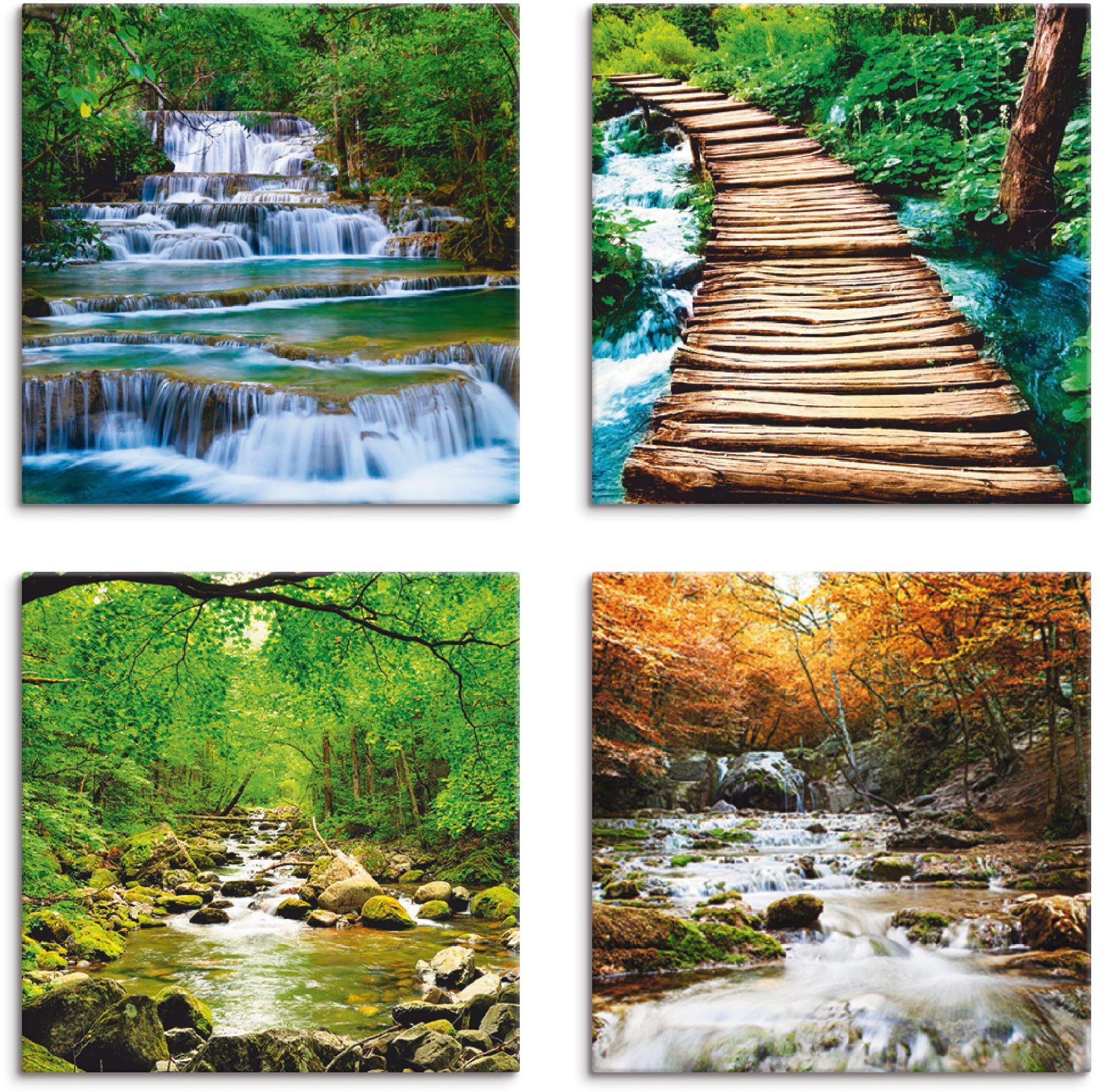 Artland Artprint op linnen Waterval herfstbos rivier Smolny (4 stuks)