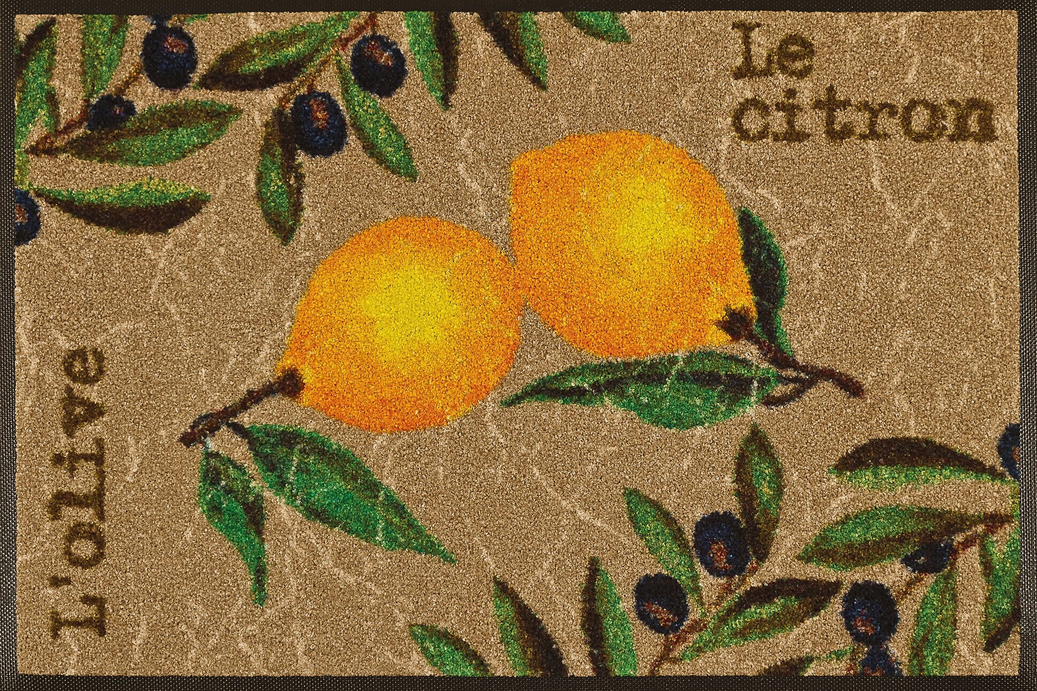 wash+dry by Kleen-Tex Mat Le Citron Inloopmat, motief olijven & citroenen, antislip, geschikt voor binnen en buiten, wasbaar