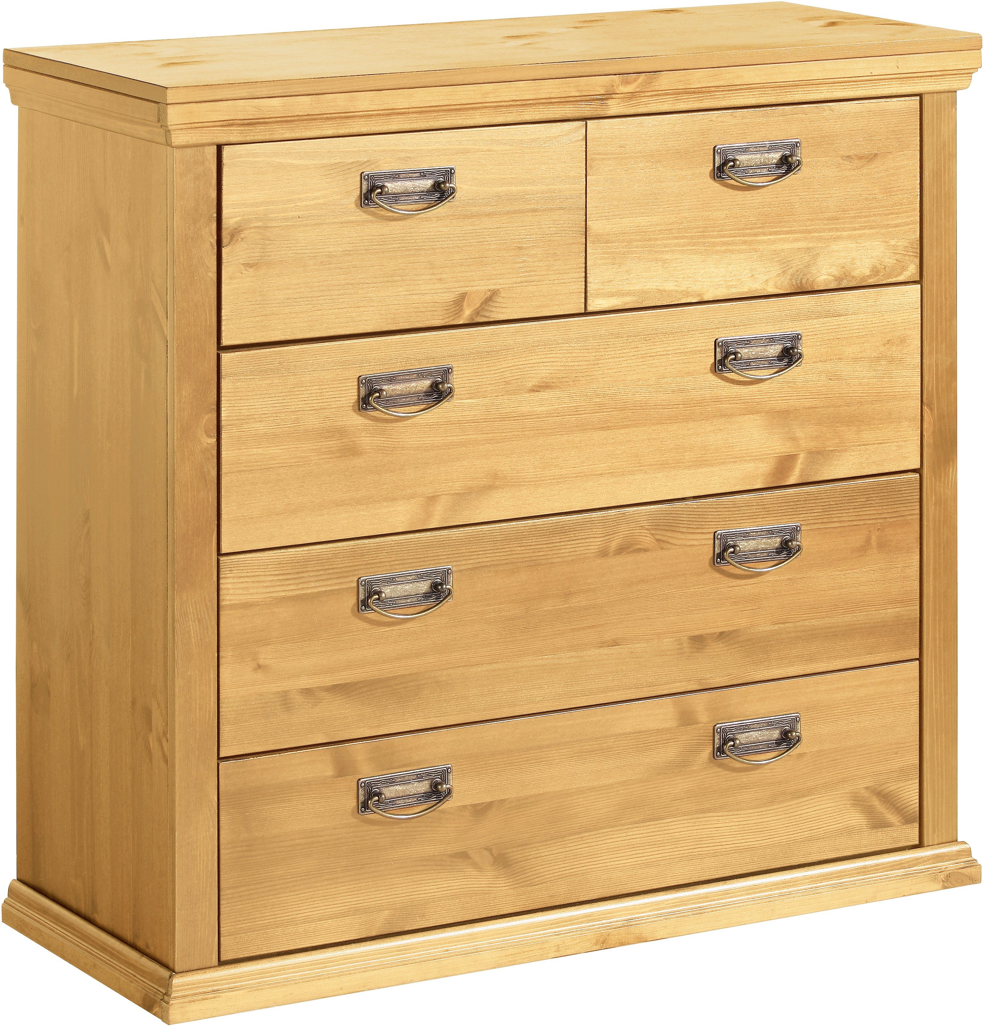 Home affaire Ladekast Madrid gemaakt van massief grenen met 5 laden, 90 cm breed commodes & ladekasten maat 90x37x79 cm beige