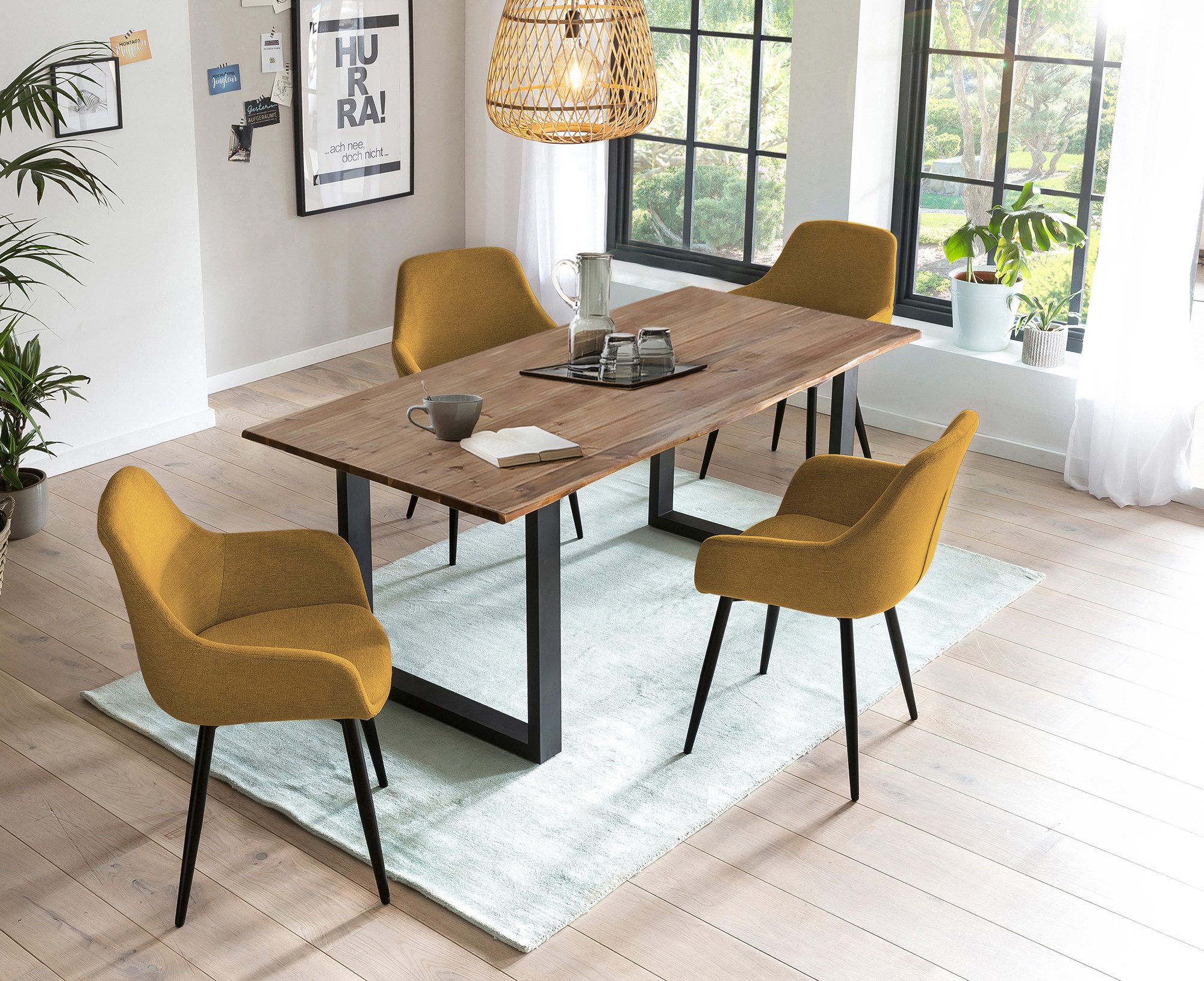 SalesFever Eethoek Tafelblad behandeld met OSMO hardwasolie in zijdeglans afwerking (set, 5-delig) eethoeken geel