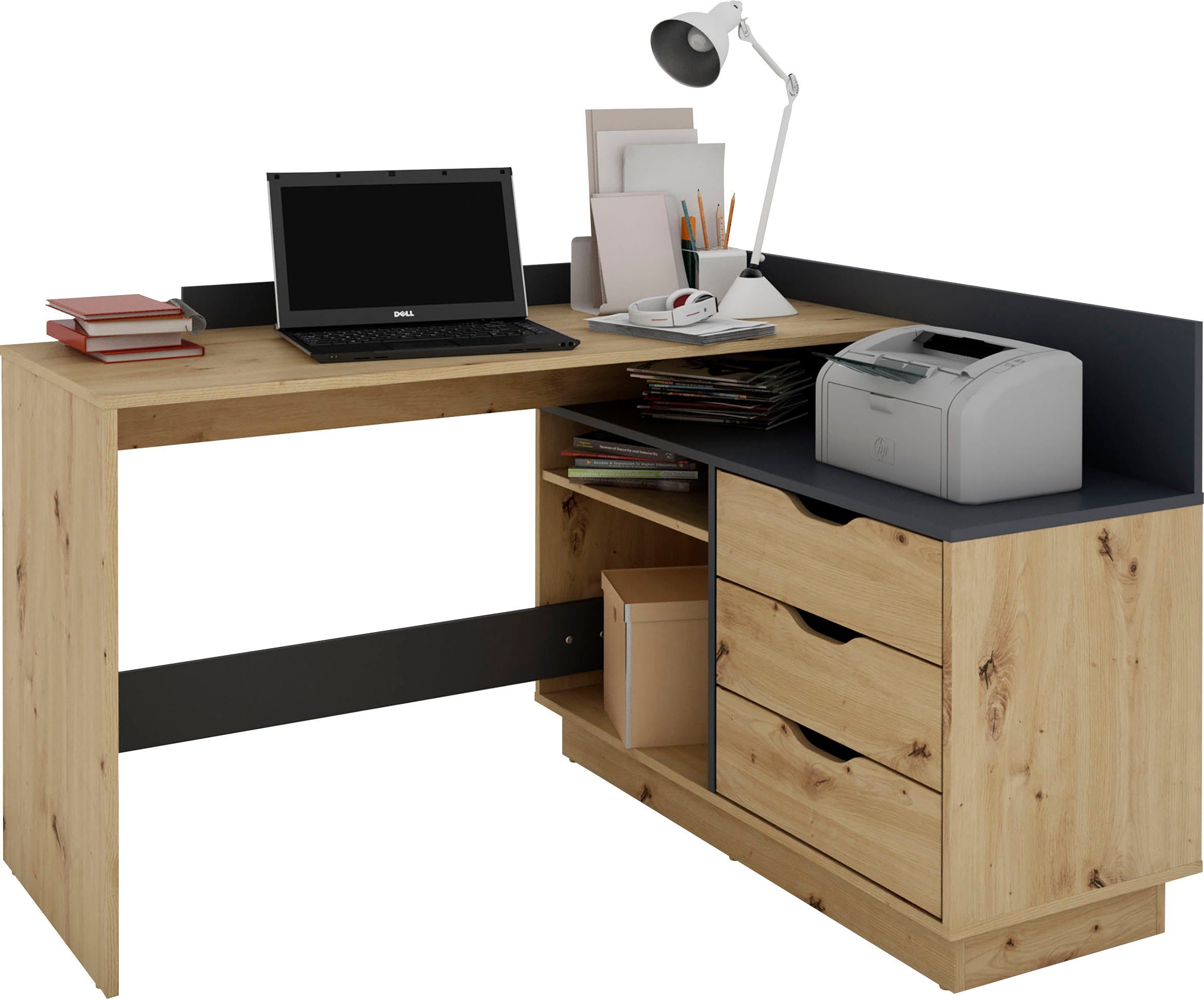 byLIVING Hoekbureau Bern met veel opbergruimte, breedte 129 cm, rechts of links monteerbaar
