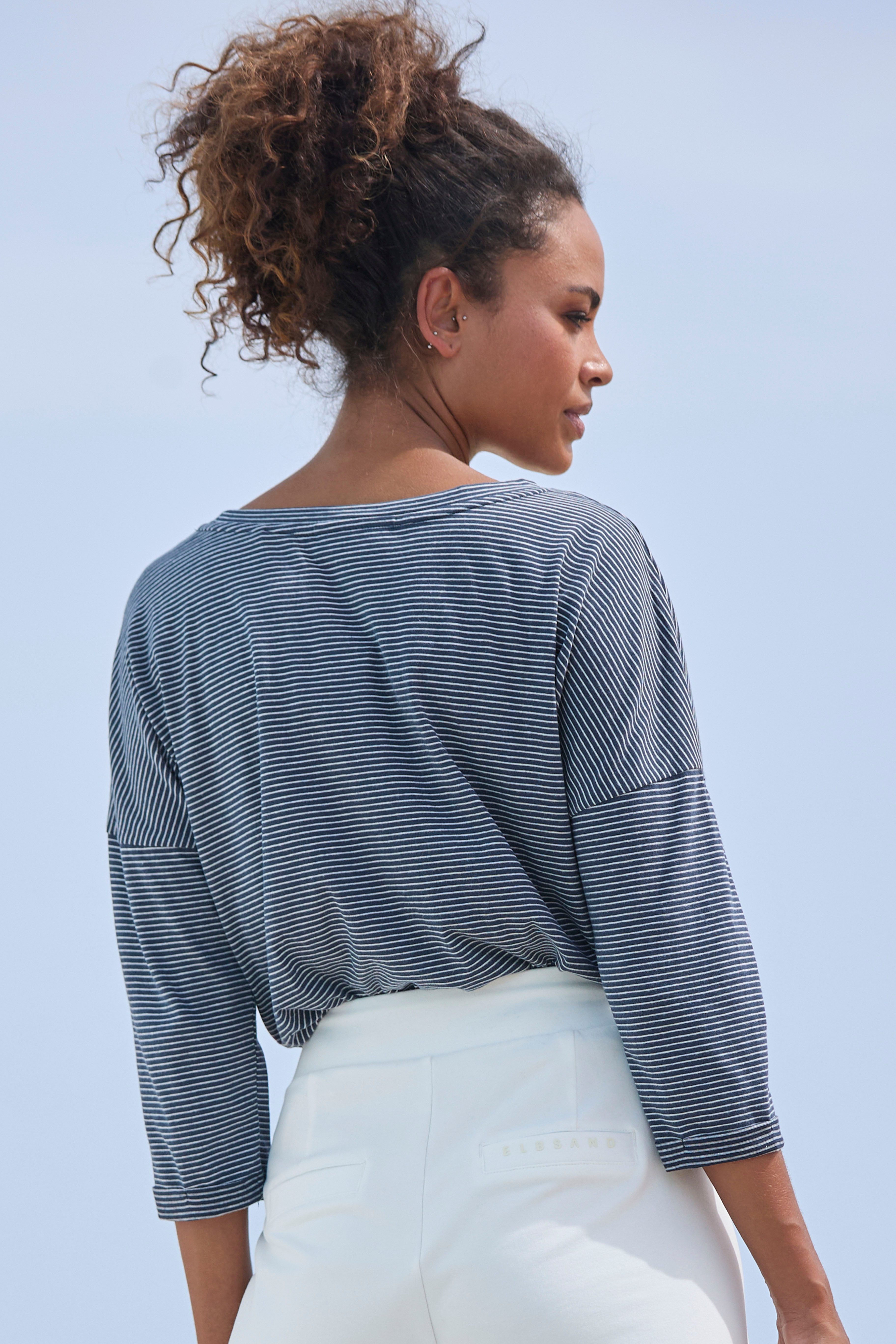 Elbsand Shirt met 3/4 mouwen Veera met logo-print en overlappende schouders, casual shirt