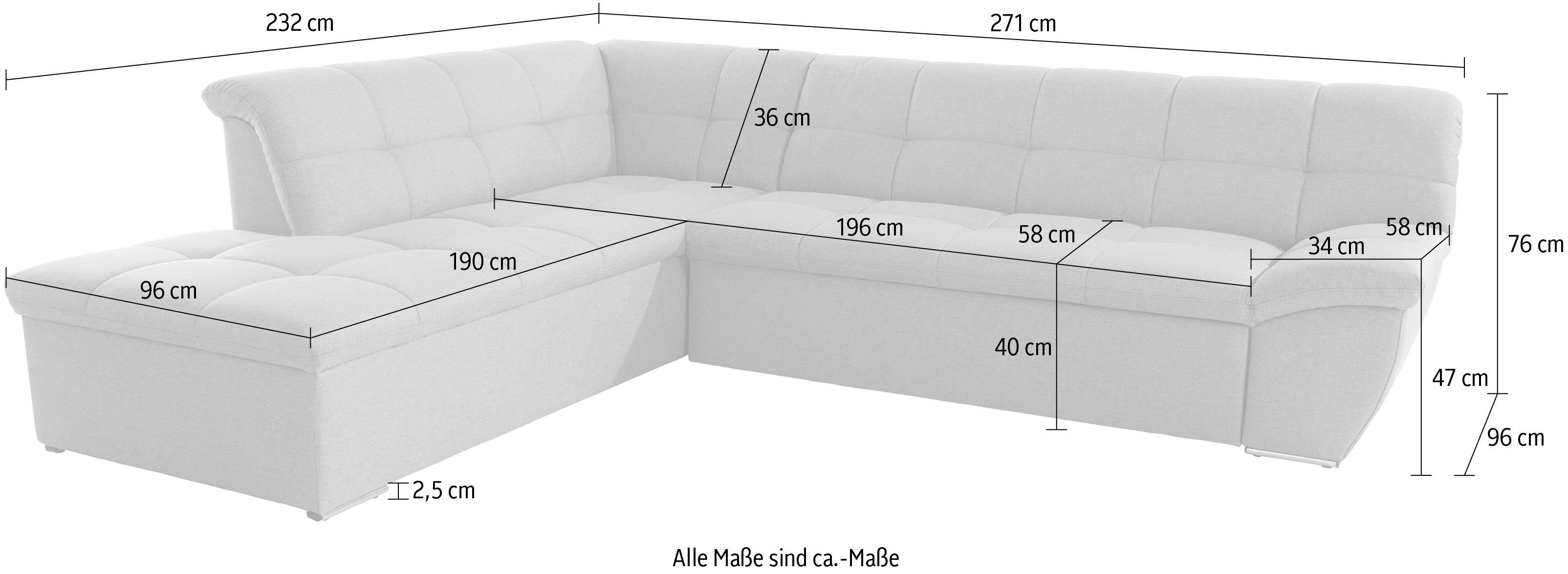 DOMO collection Hoekbank Lagoa, moderne zittingstikking, comfortabel en comfortabel, L-Vorm naar keuze met slaapfunctie, vrij plaatsbaar, grote veelvoud aan kleuren