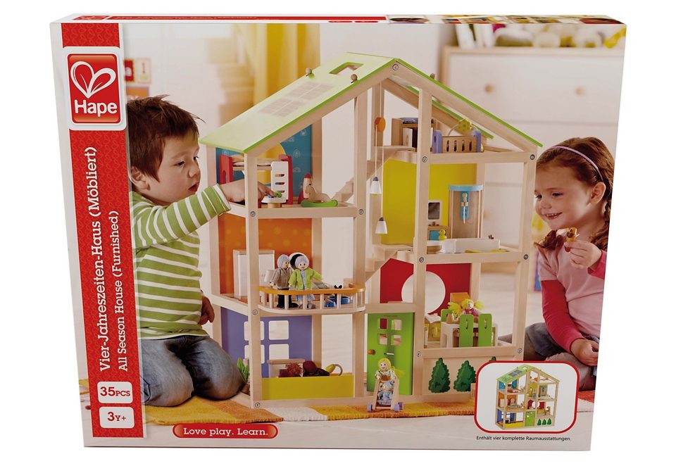 Hape Poppenhuis Vier Seizoenen inclusief poppenmeubels