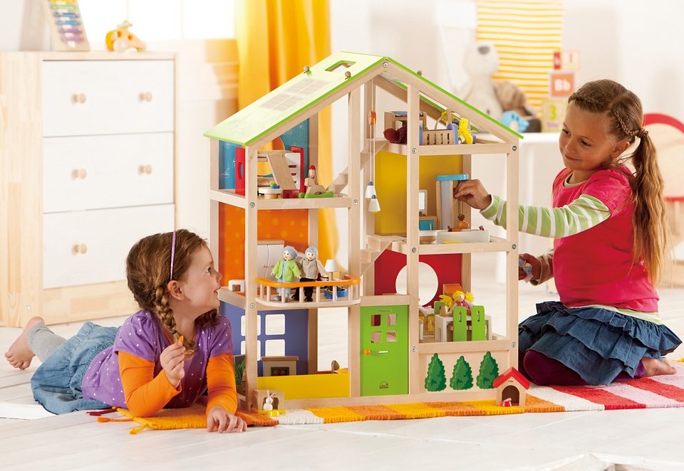 Hape Poppenhuis Vier Seizoenen inclusief poppenmeubels